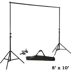 10FT Height Adjustable Photo Video Studio Crossbar Kit Background Backdrop Support System Stand with FREE Clips