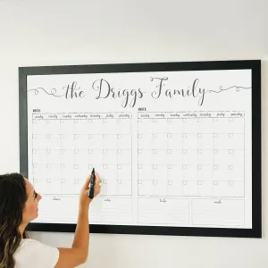 2 Month Framed Whiteboard Calendar   4 sections | Horizontal Knope