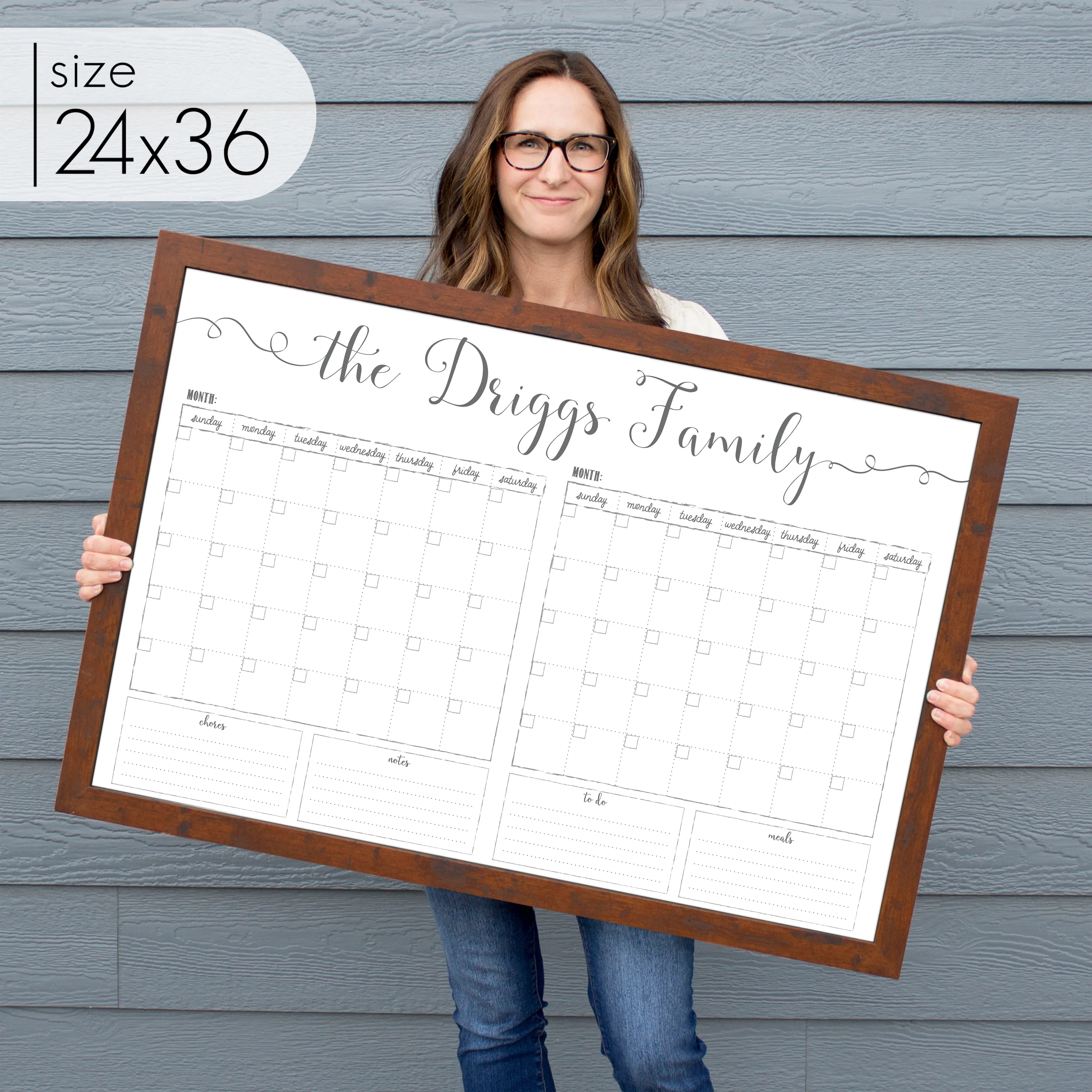 2 Month Framed Whiteboard Calendar   4 sections | Horizontal Knope