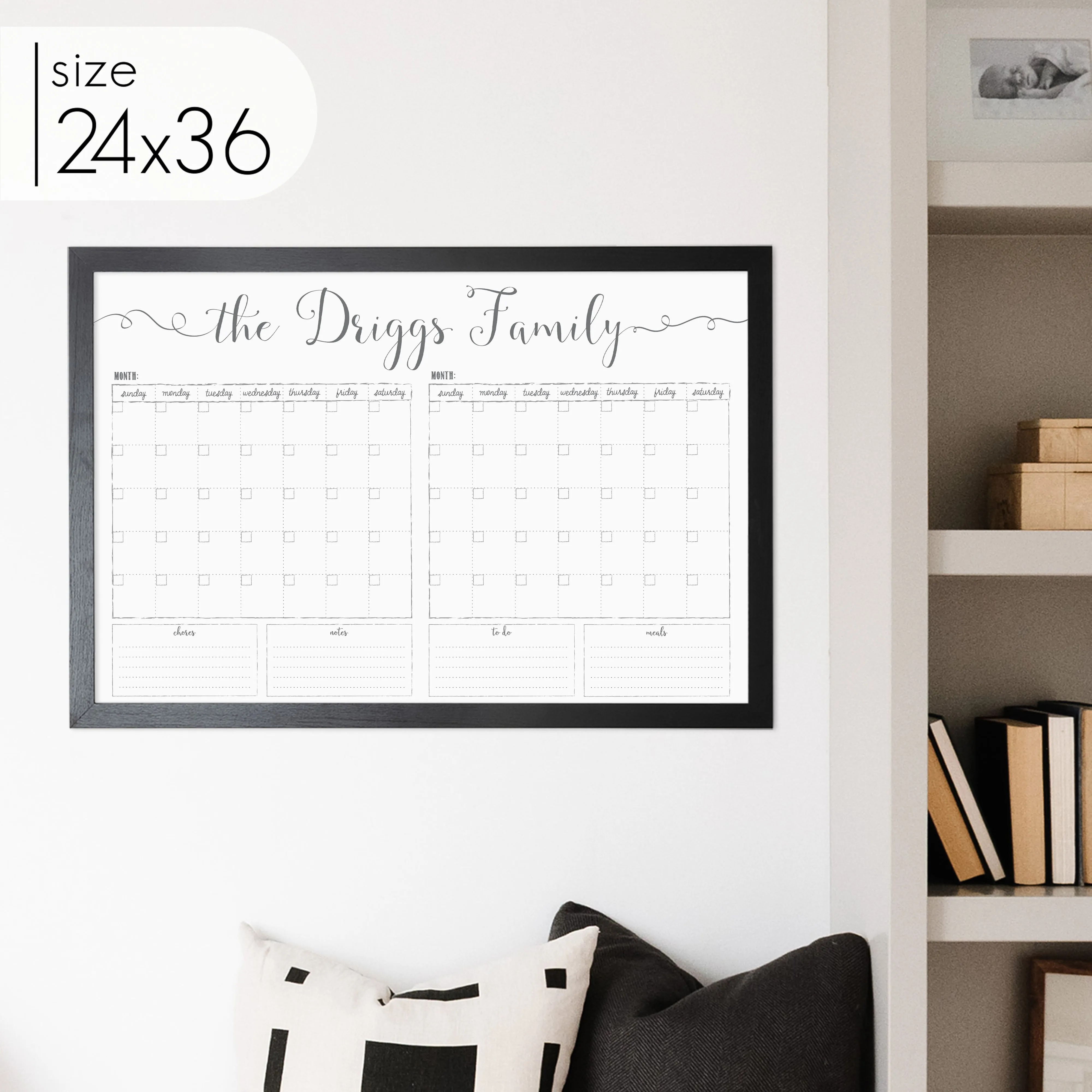 2 Month Framed Whiteboard Calendar   4 sections | Horizontal Knope