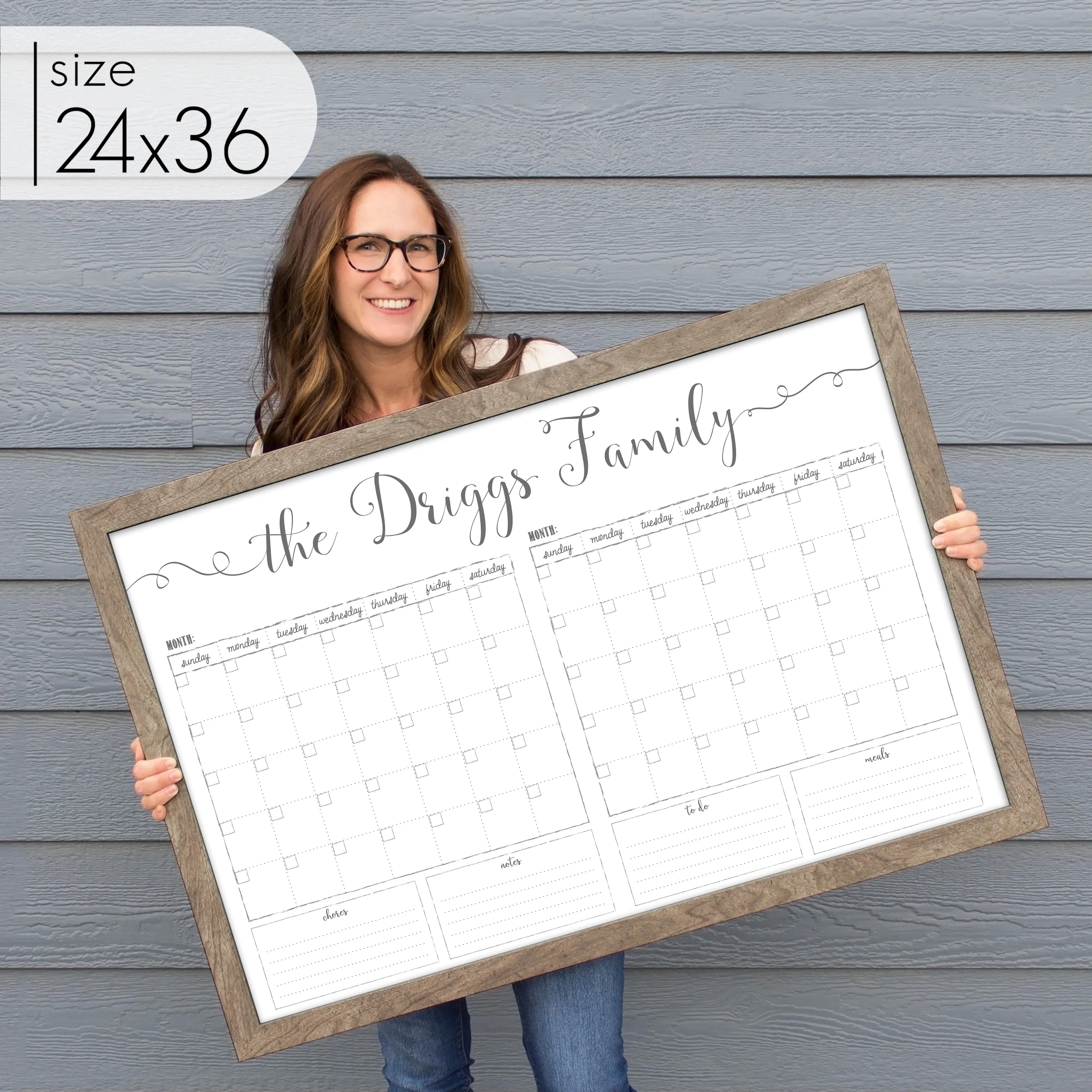 2 Month Framed Whiteboard Calendar   4 sections | Horizontal Knope