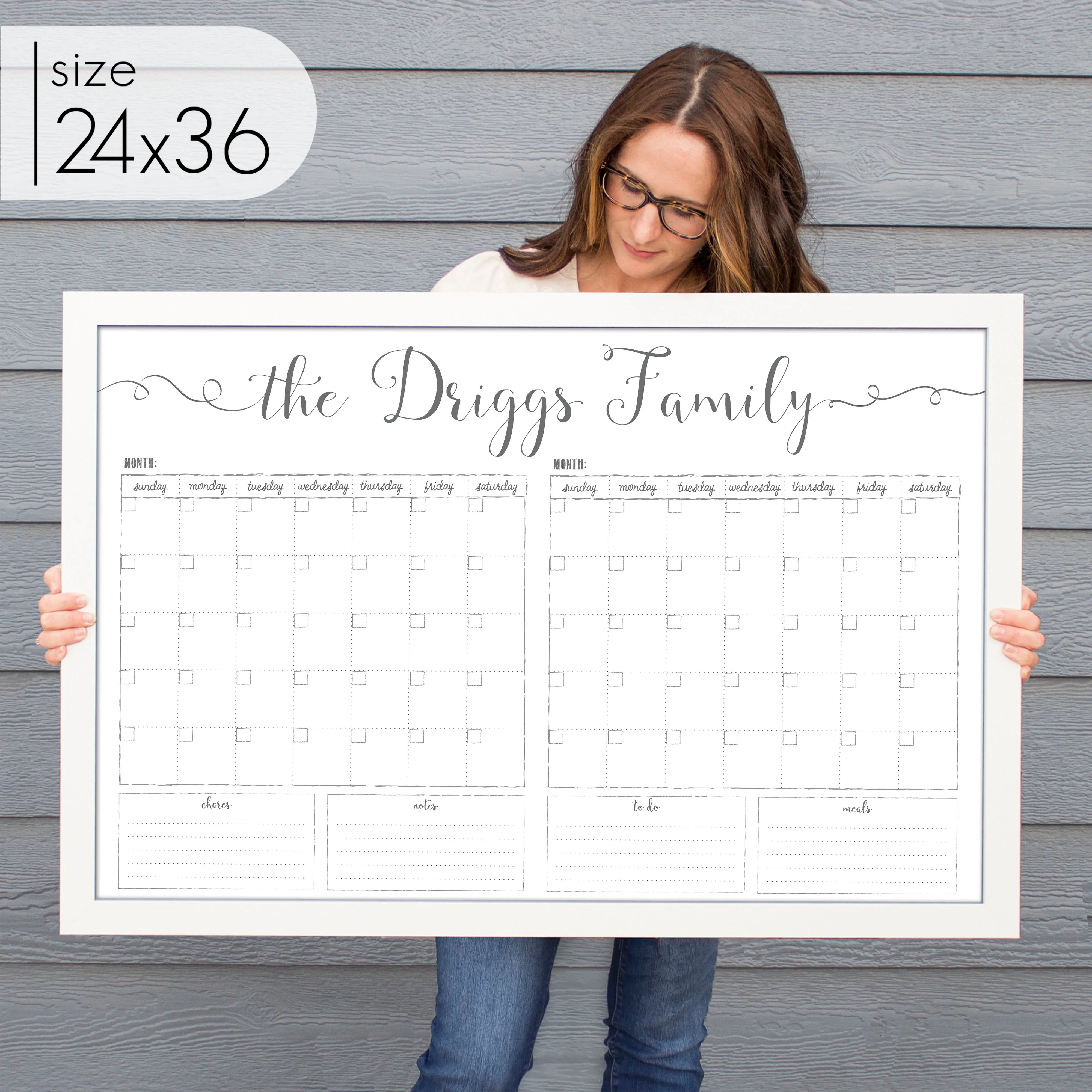 2 Month Framed Whiteboard Calendar   4 sections | Horizontal Knope