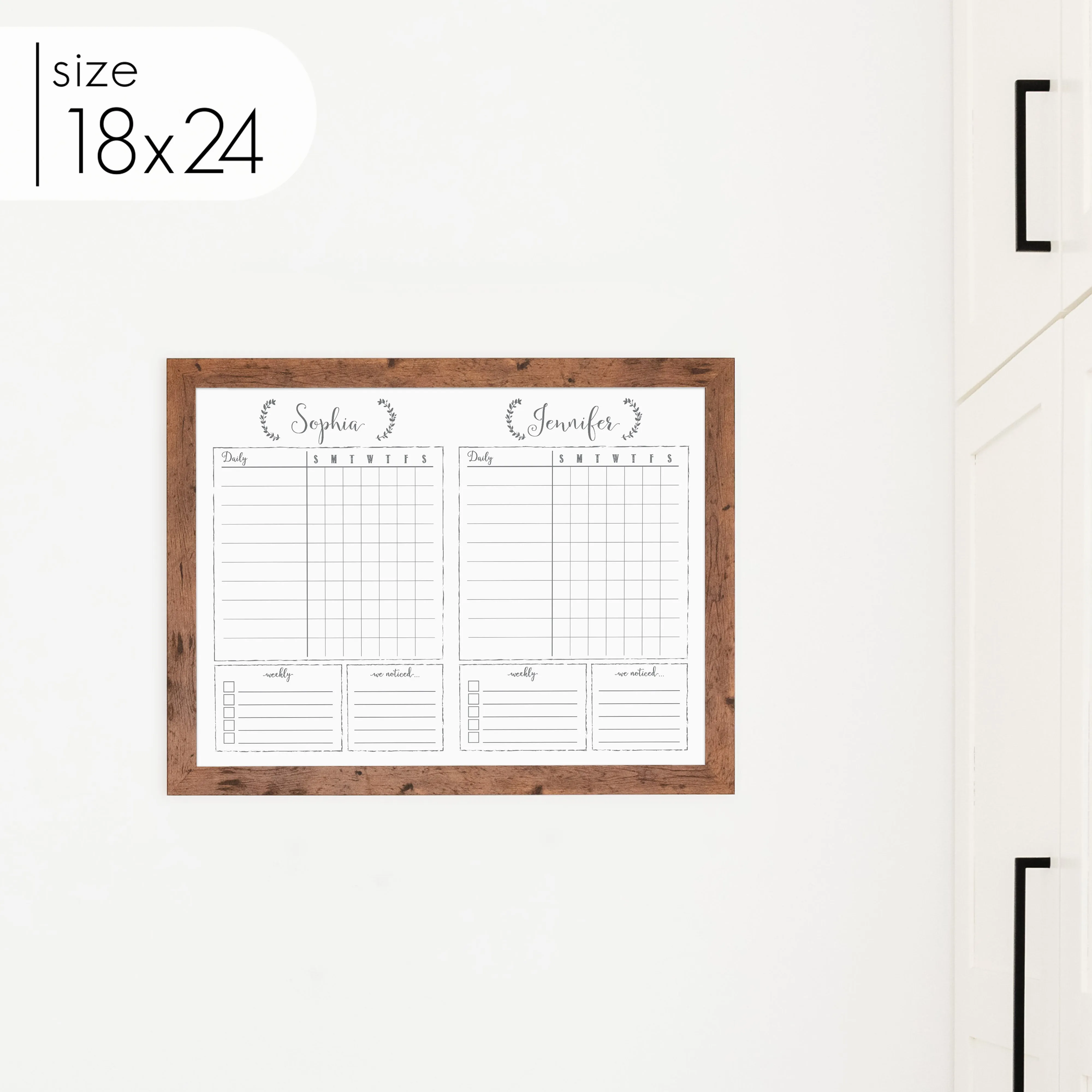 2 Person Framed Whiteboard Chore Chart  | Horizontal Eagleton