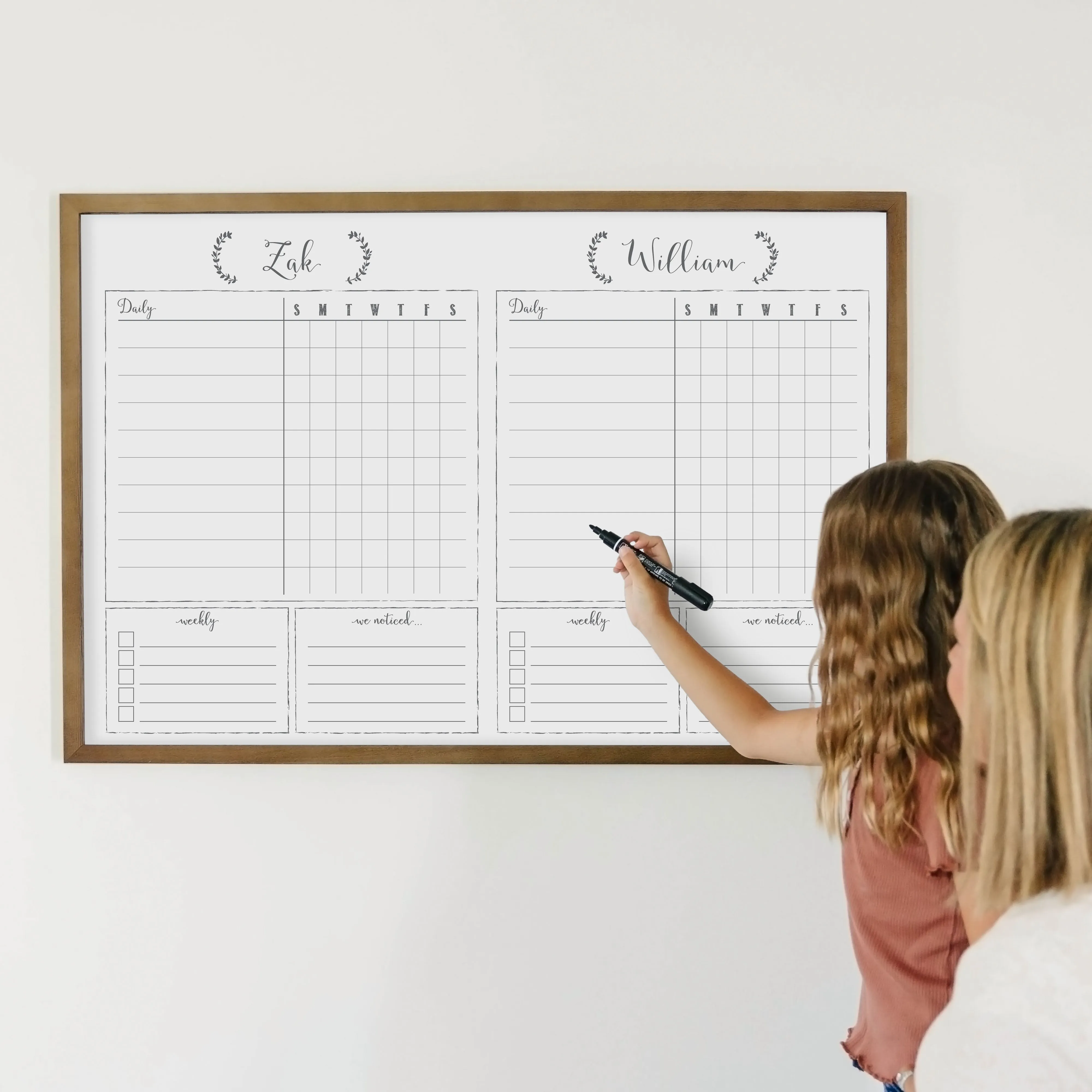 2 Person Framed Whiteboard Chore Chart  | Horizontal Eagleton