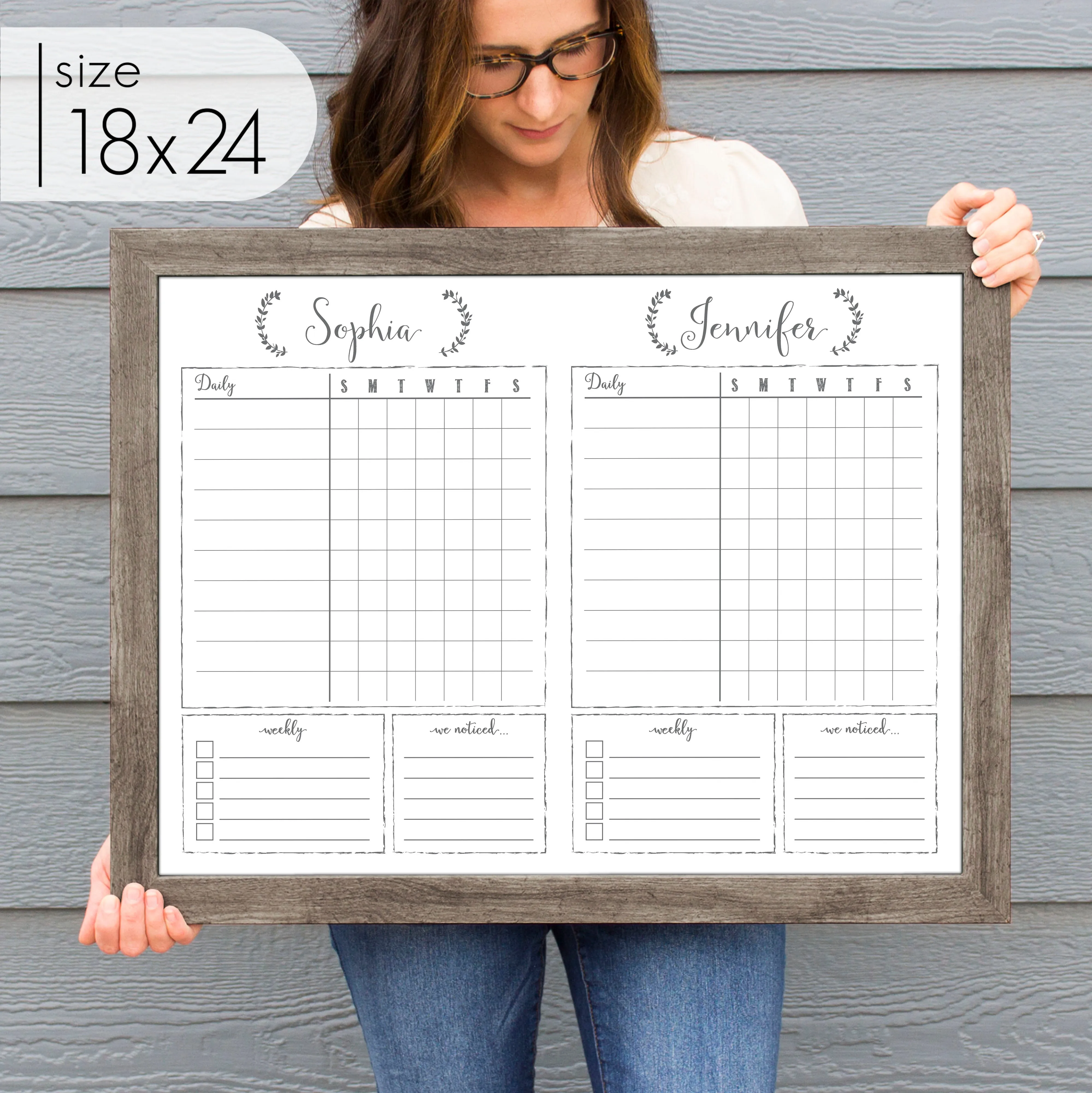 2 Person Framed Whiteboard Chore Chart  | Horizontal Eagleton