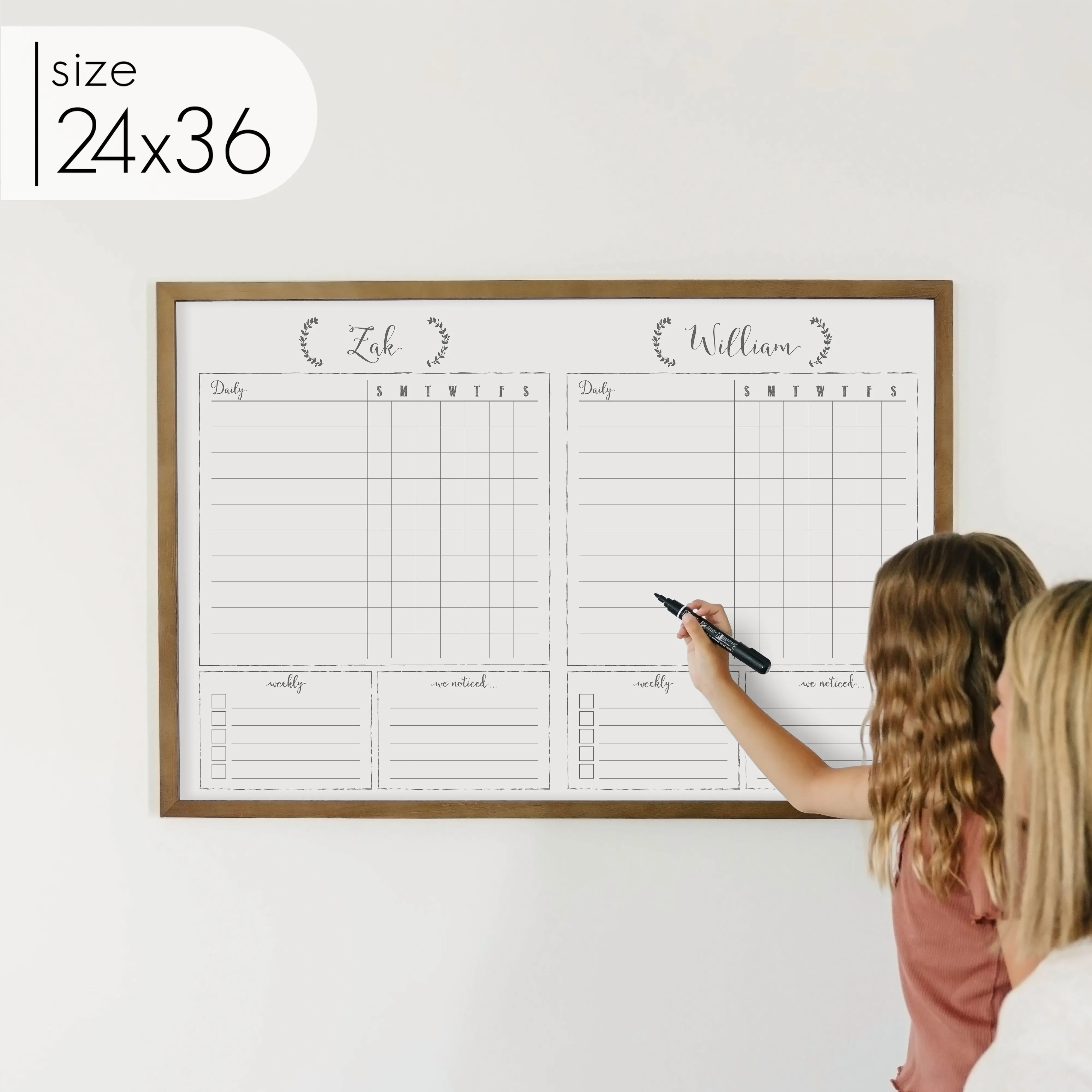 2 Person Framed Whiteboard Chore Chart  | Horizontal Eagleton