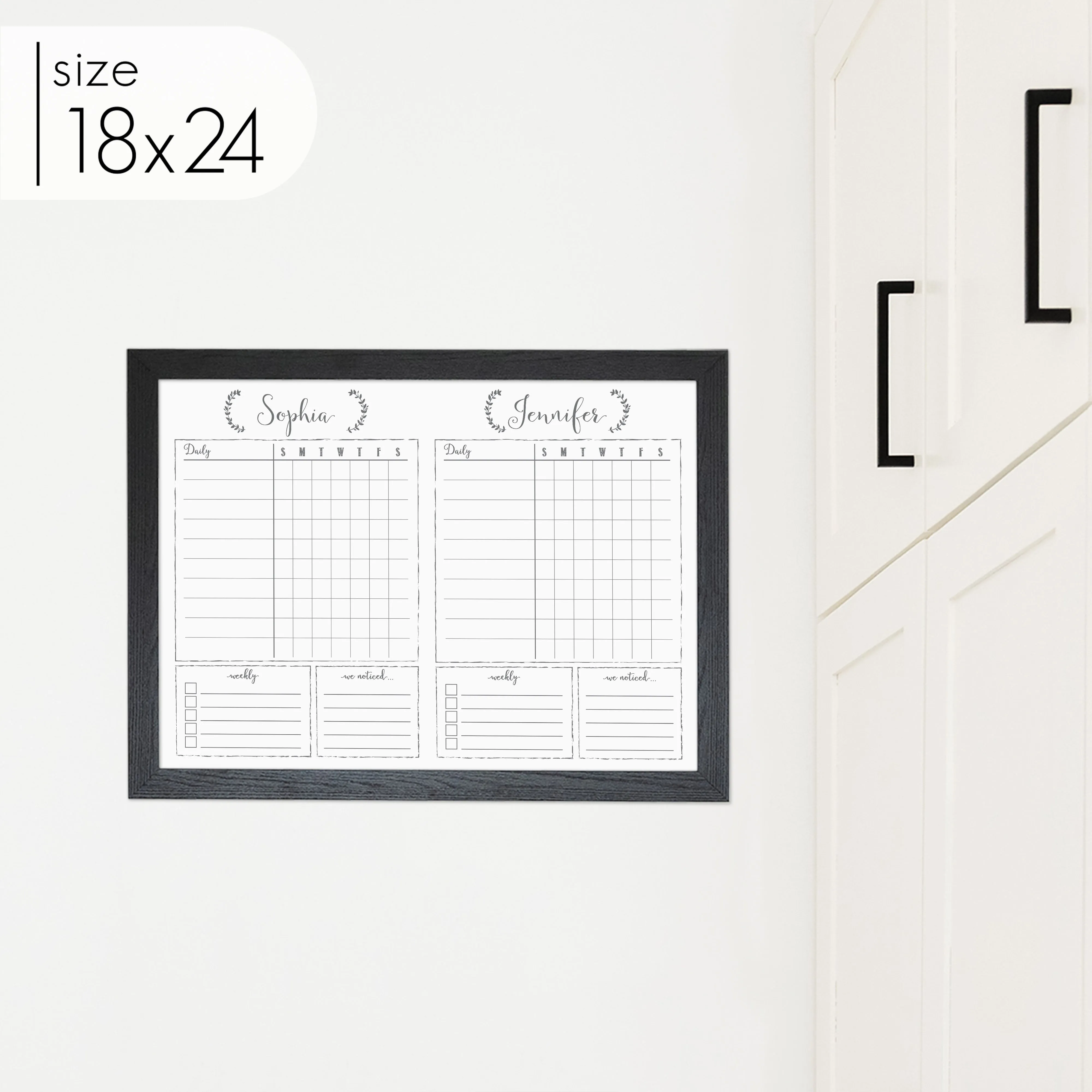 2 Person Framed Whiteboard Chore Chart  | Horizontal Eagleton