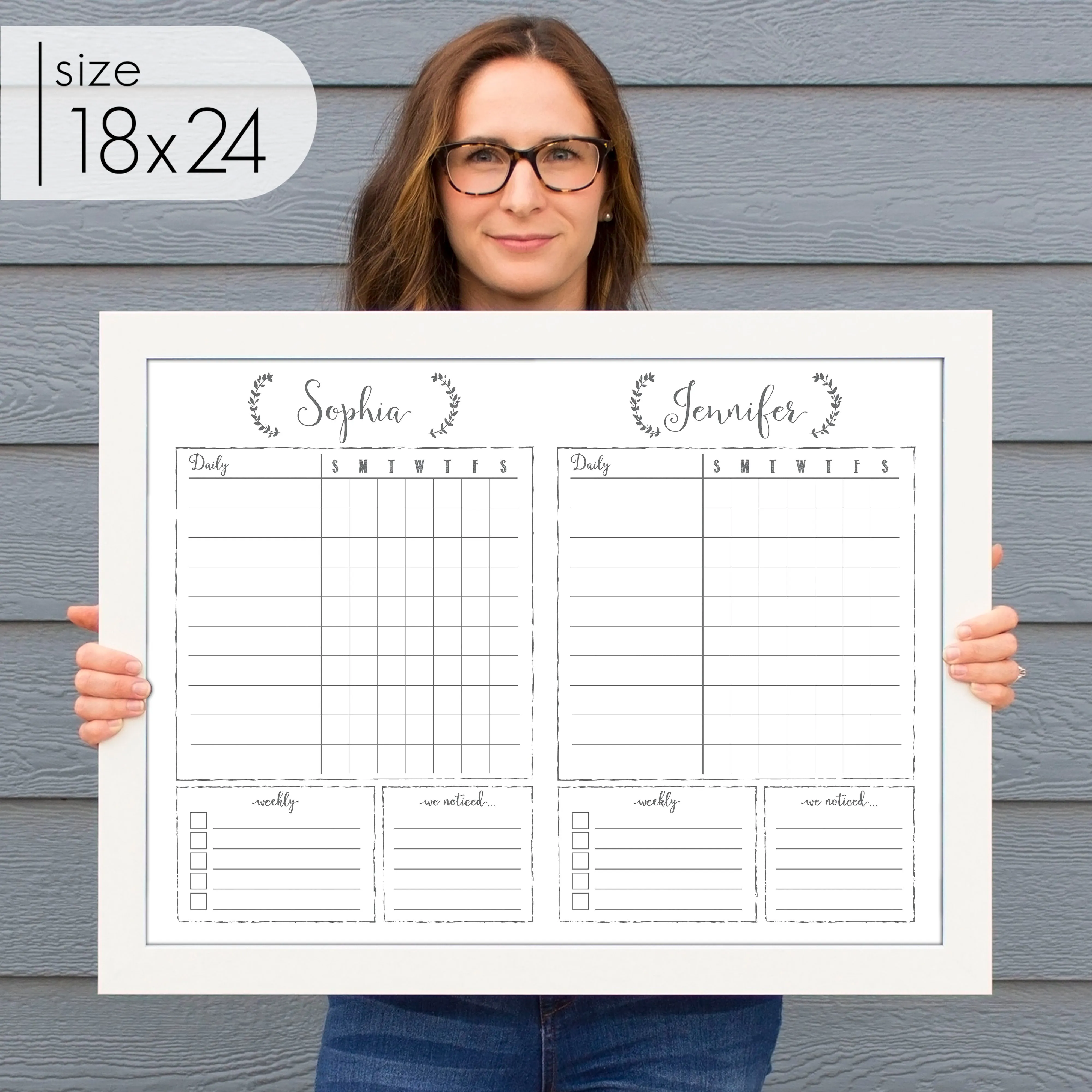 2 Person Framed Whiteboard Chore Chart  | Horizontal Eagleton