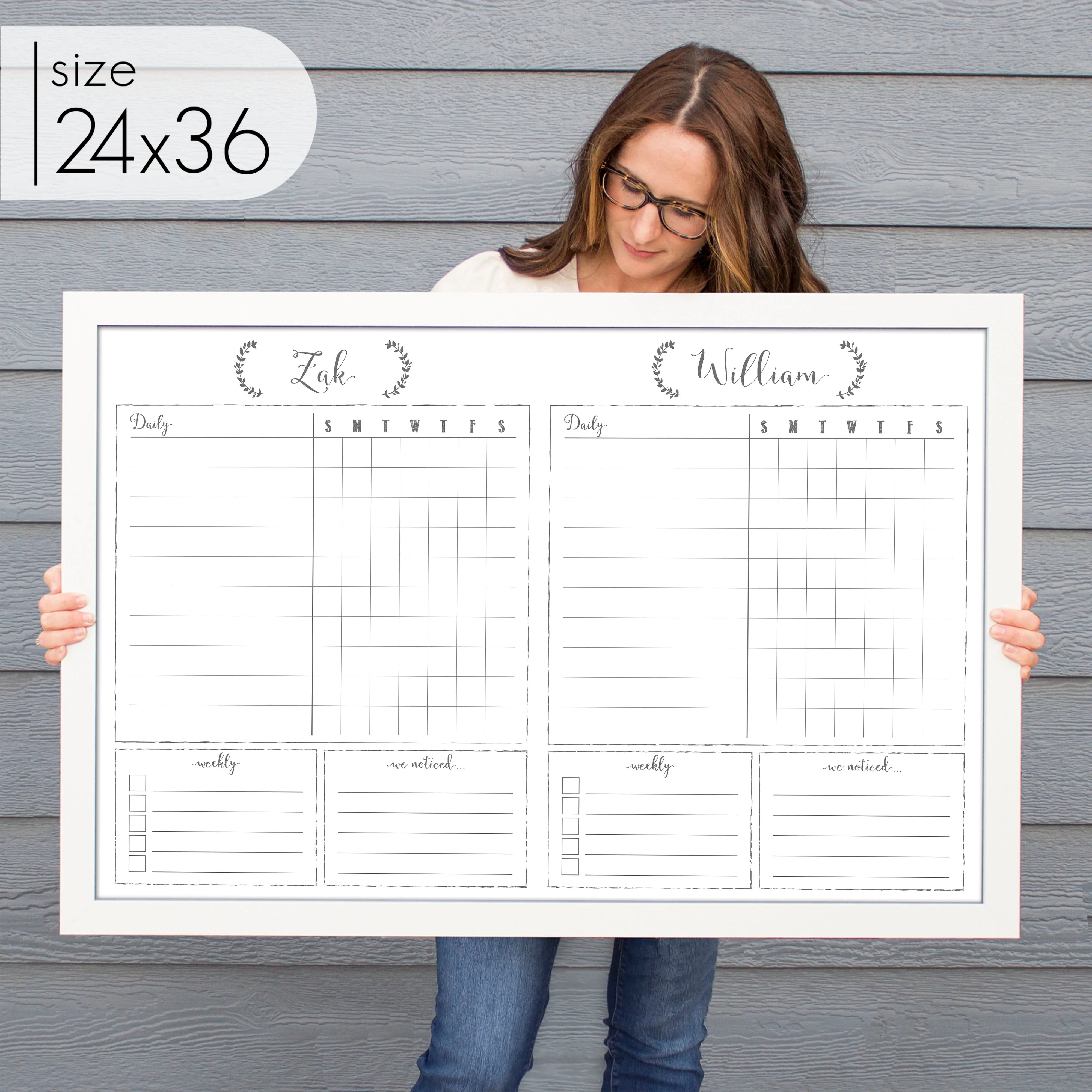 2 Person Framed Whiteboard Chore Chart  | Horizontal Eagleton