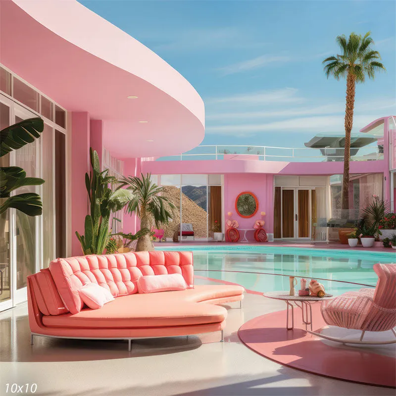 Barbie Retro Poolside Patio Scene Backdrop