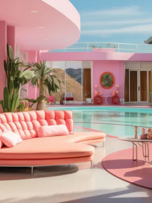 Barbie Retro Poolside Patio Scene Backdrop