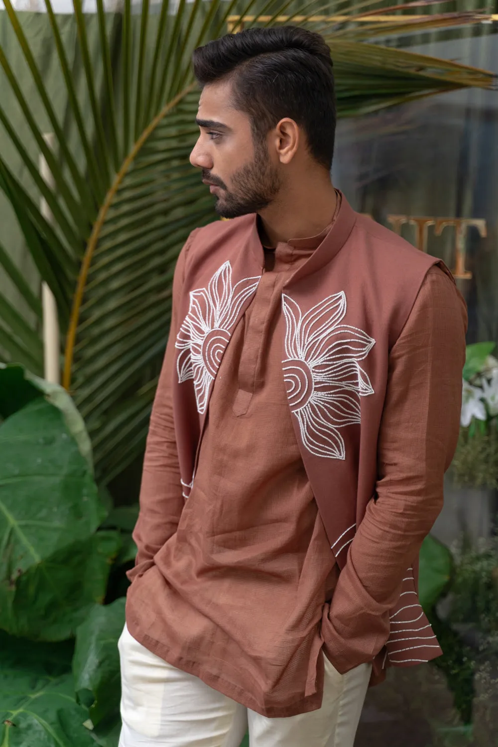 Brown Embroidered Bundi