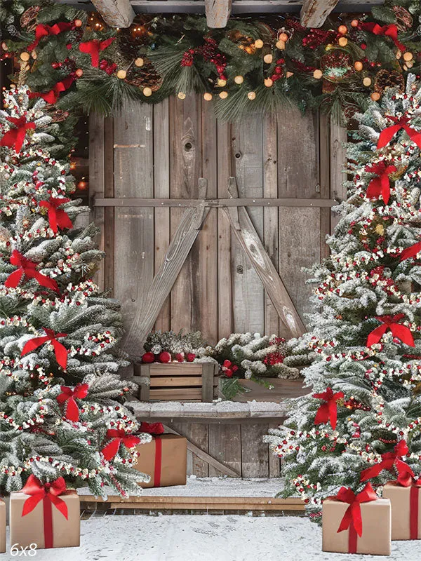 Christmas Winter Barn Photography Backdrop