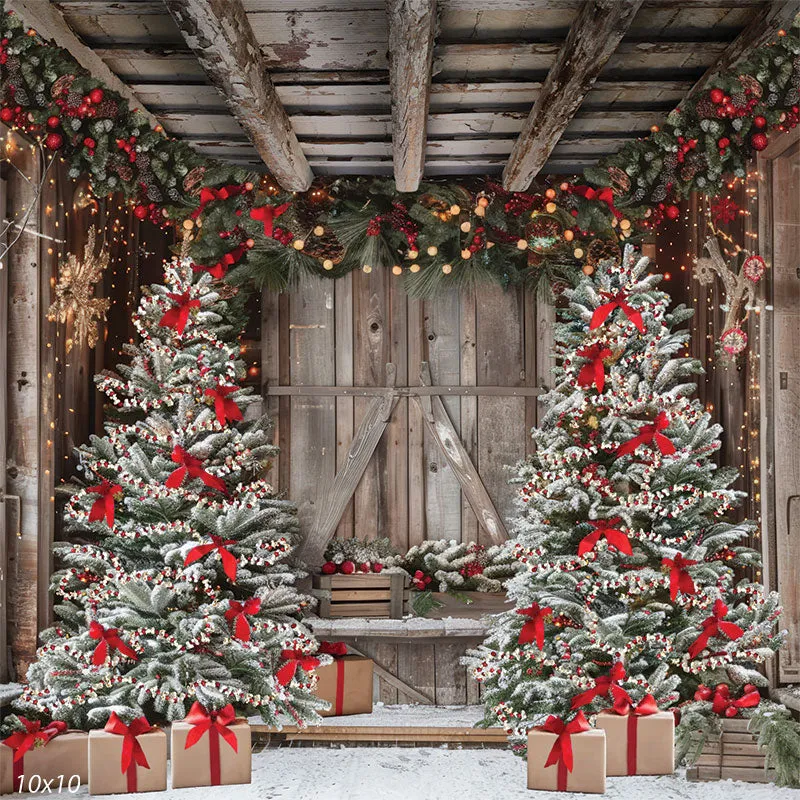 Christmas Winter Barn Photography Backdrop