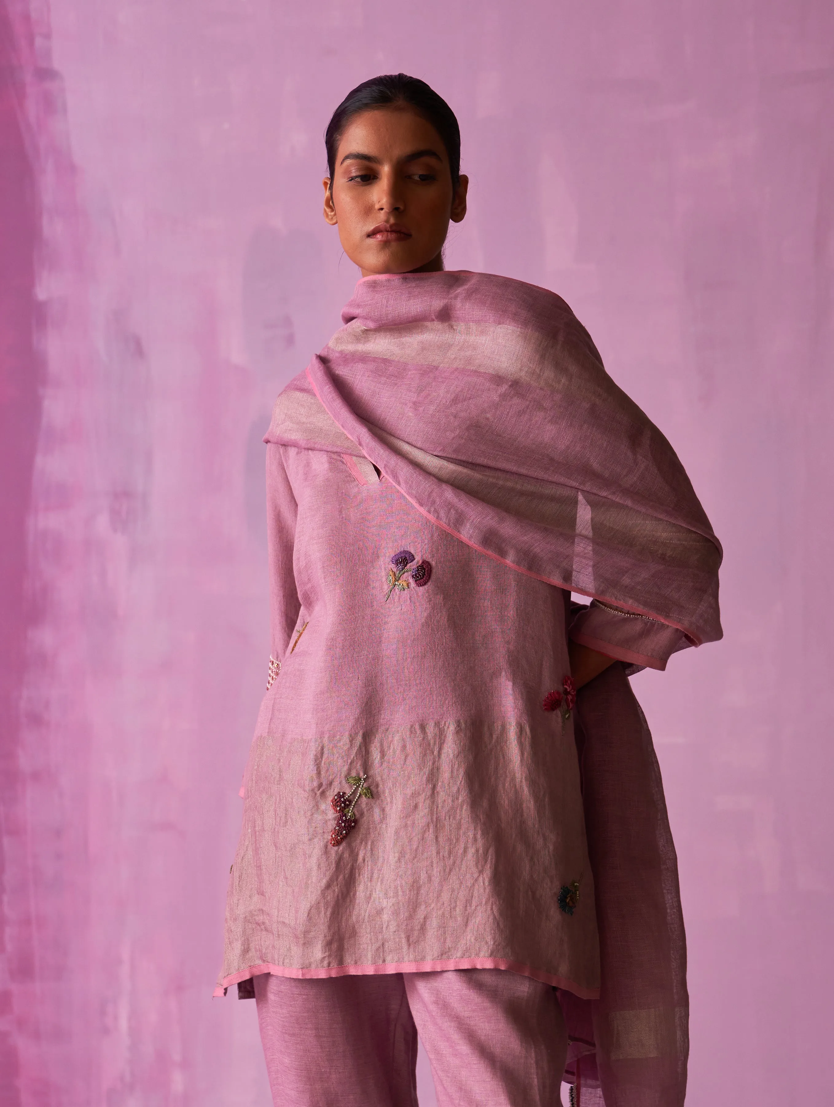 Cyra Hand-Embroidered Kurta Set - Lavender