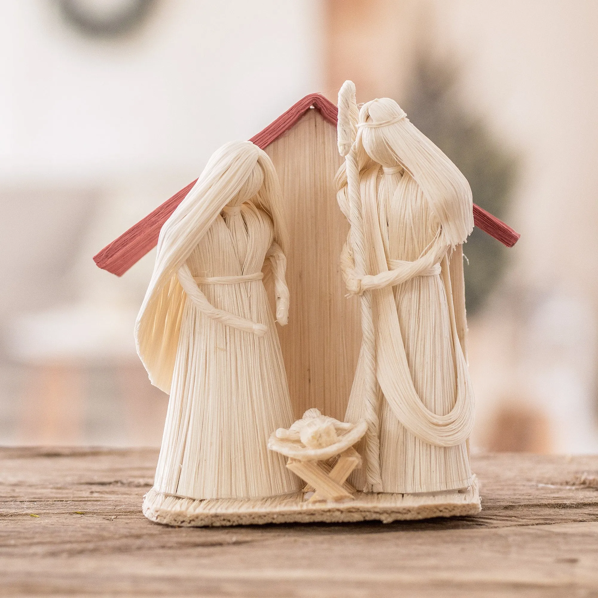 Handcrafted Natural White Natural Fiber Nativity Scene - Nativity Love | NOVICA