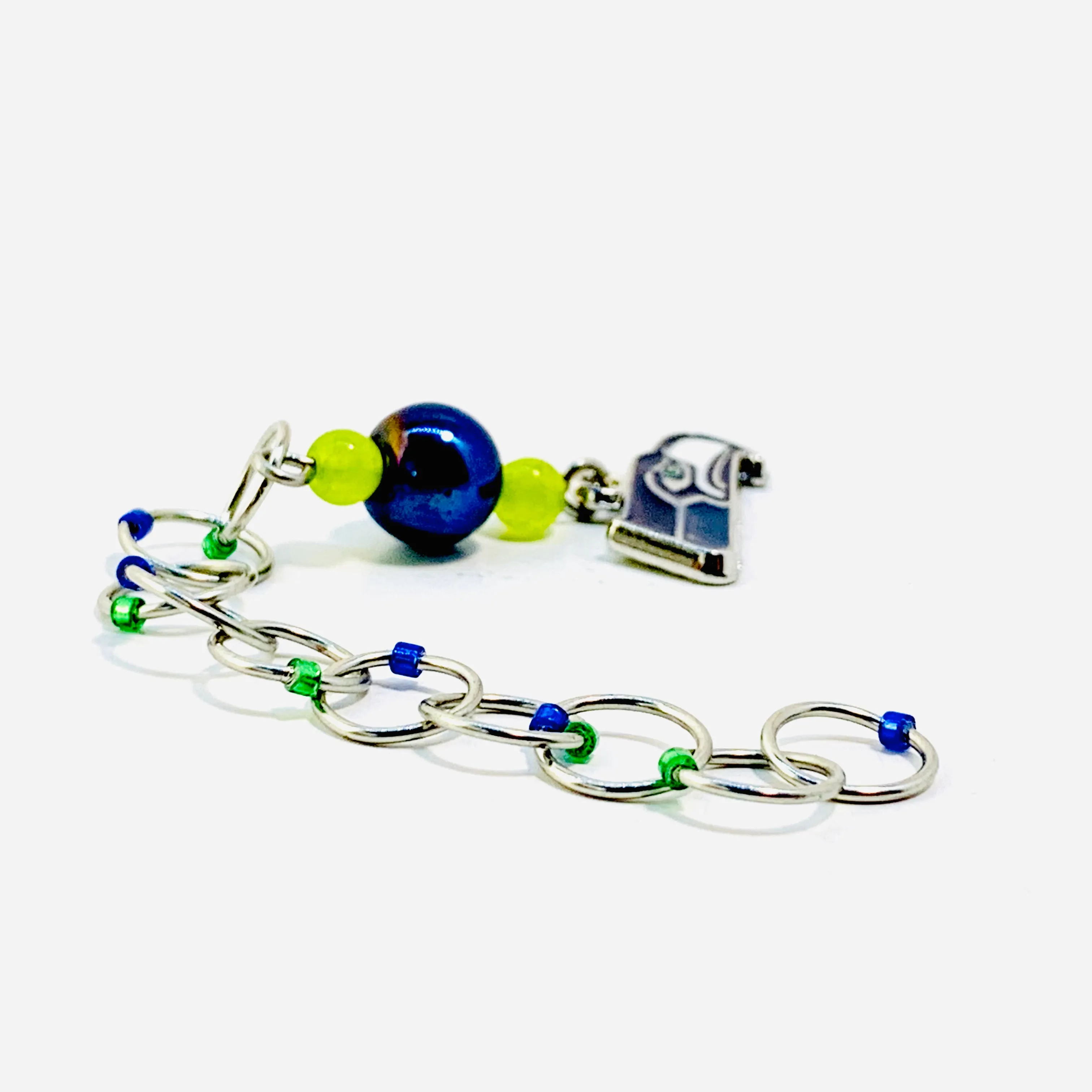 Handmade Snagless Beaded Chain Row Counter ~ Seahawks