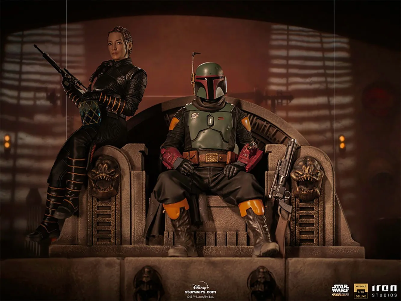 Iron Studios Star Wars The Mandalorian Boba Fett & Fennec Shand on Throne Deluxe 1:10 Scale Statue