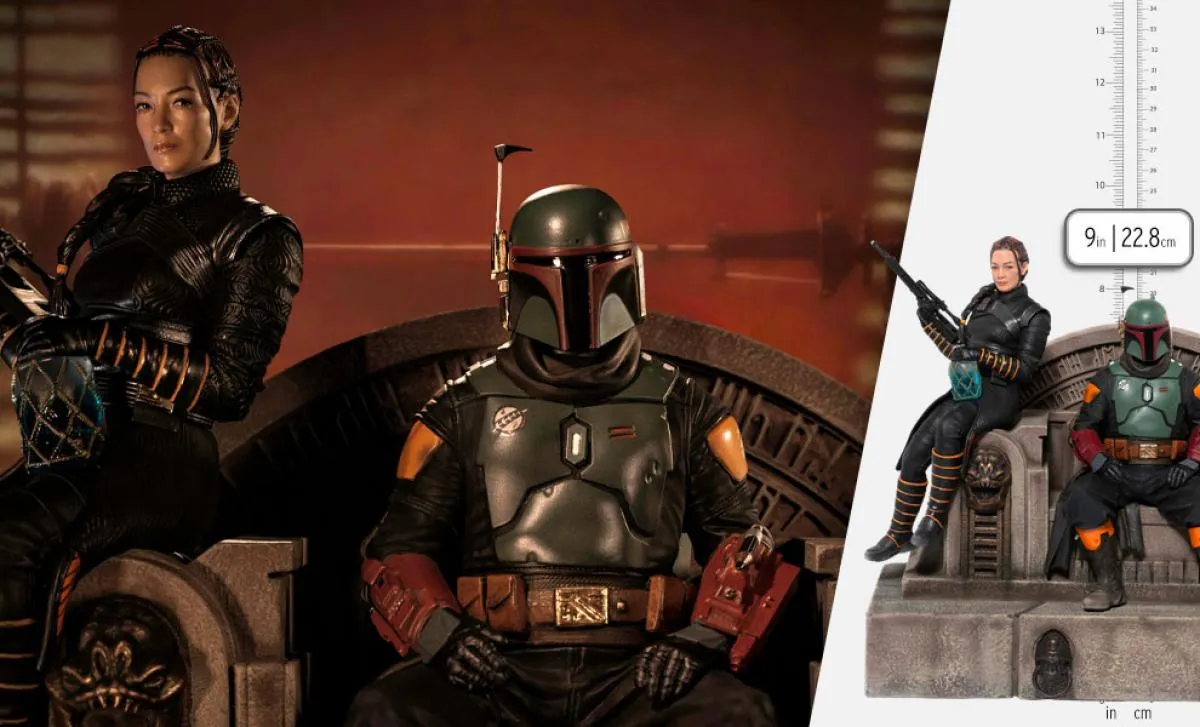 Iron Studios Star Wars The Mandalorian Boba Fett & Fennec Shand on Throne Deluxe 1:10 Scale Statue