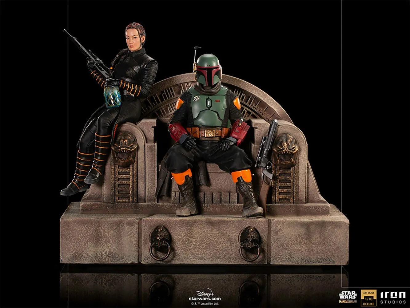 Iron Studios Star Wars The Mandalorian Boba Fett & Fennec Shand on Throne Deluxe 1:10 Scale Statue