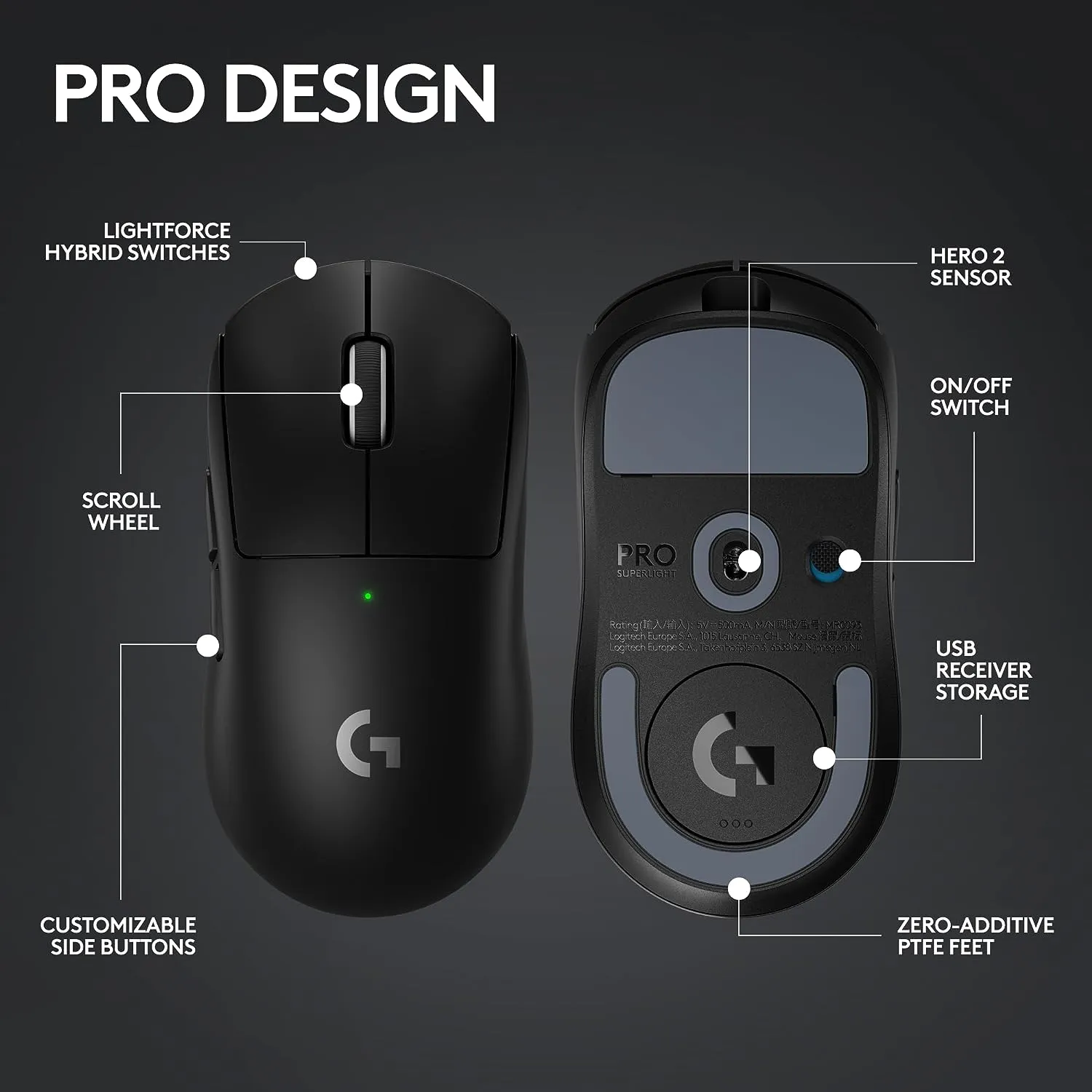 Logitech G PRO X Superlight / PRO X Superlight 2 LightSpeed Wireless Gaming Mouse | 5 Programmable Buttons