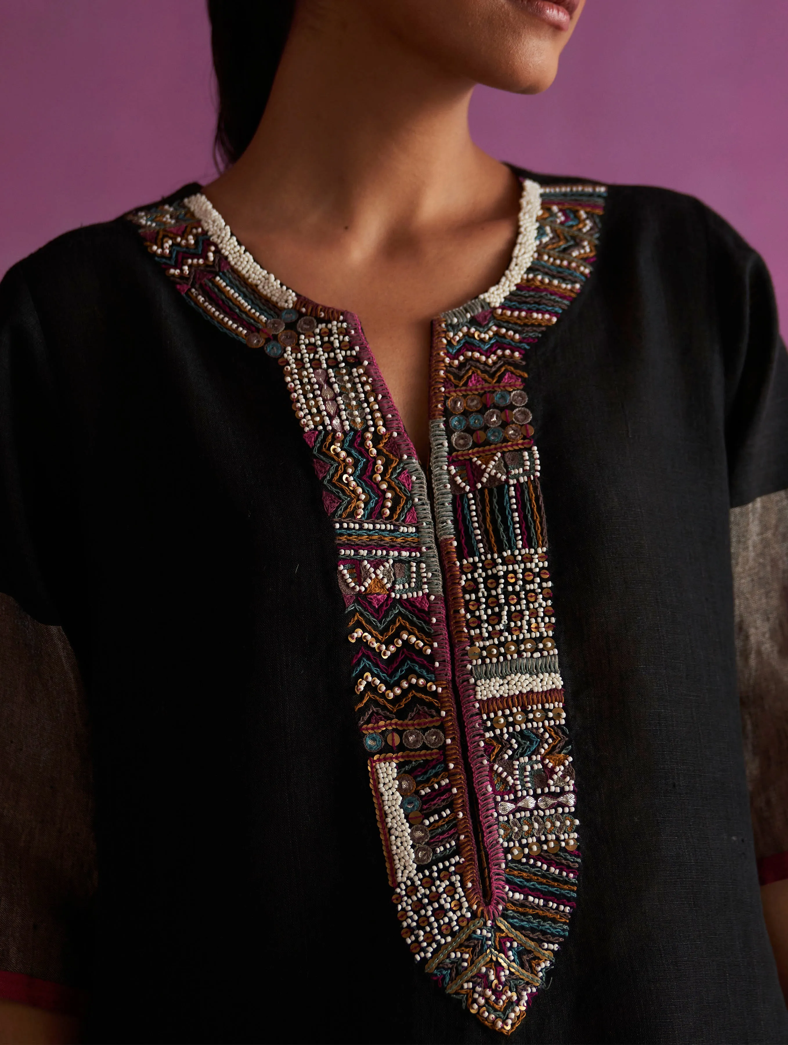 Mato Hand-Embroidered Kurta - Black