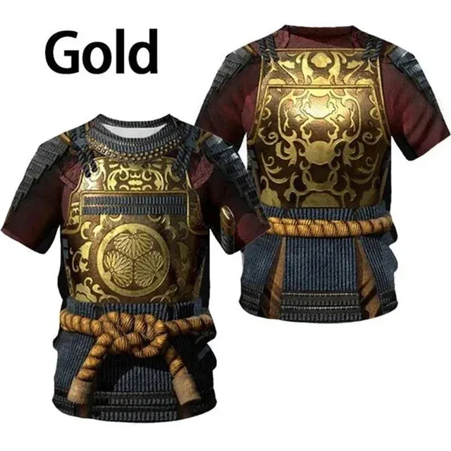 Men's Retro Samurai Armor 3D Printed Warrior Viking T-Shirt