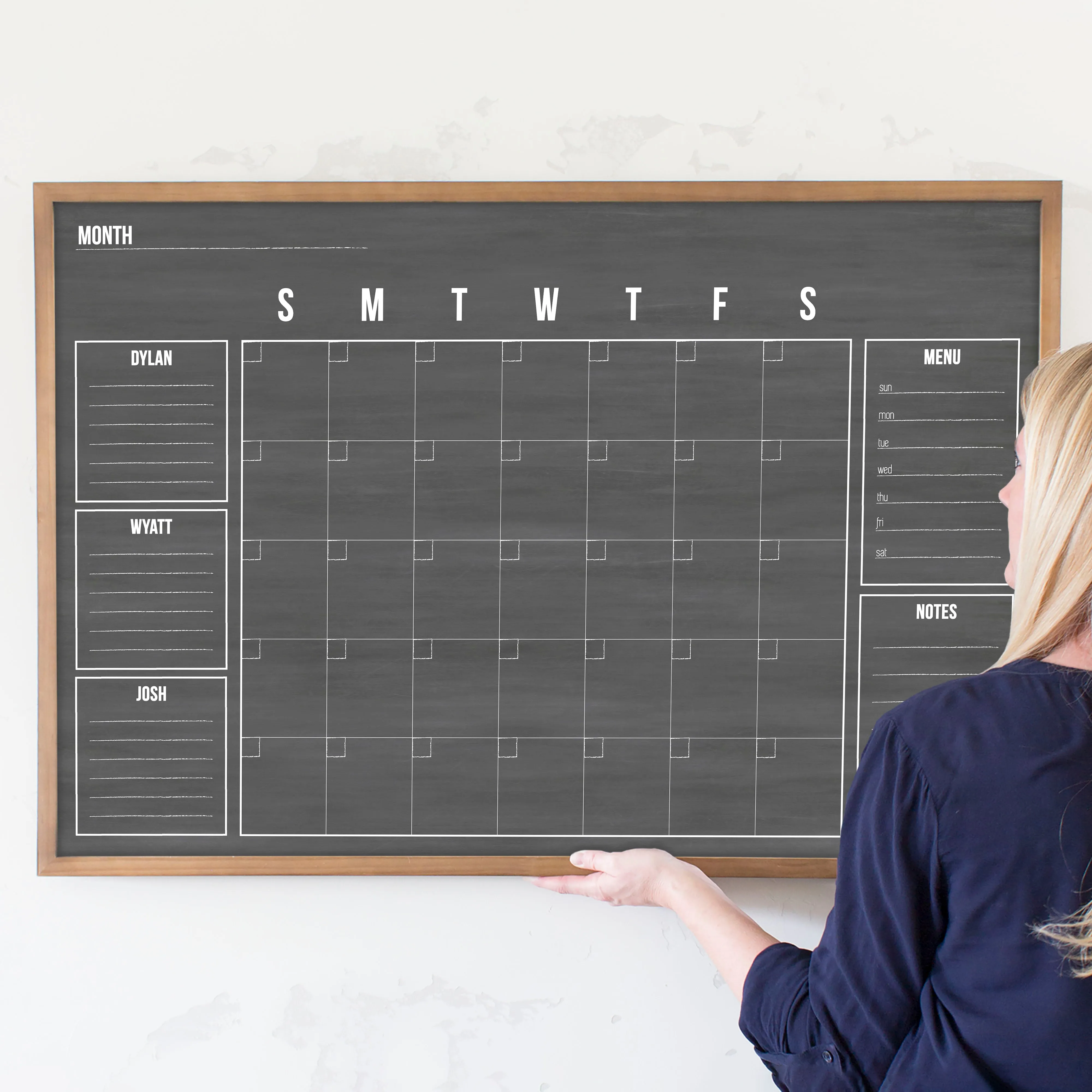 Monthly Framed Chalkboard Calendar   5 sections | Horizontal Dwyer