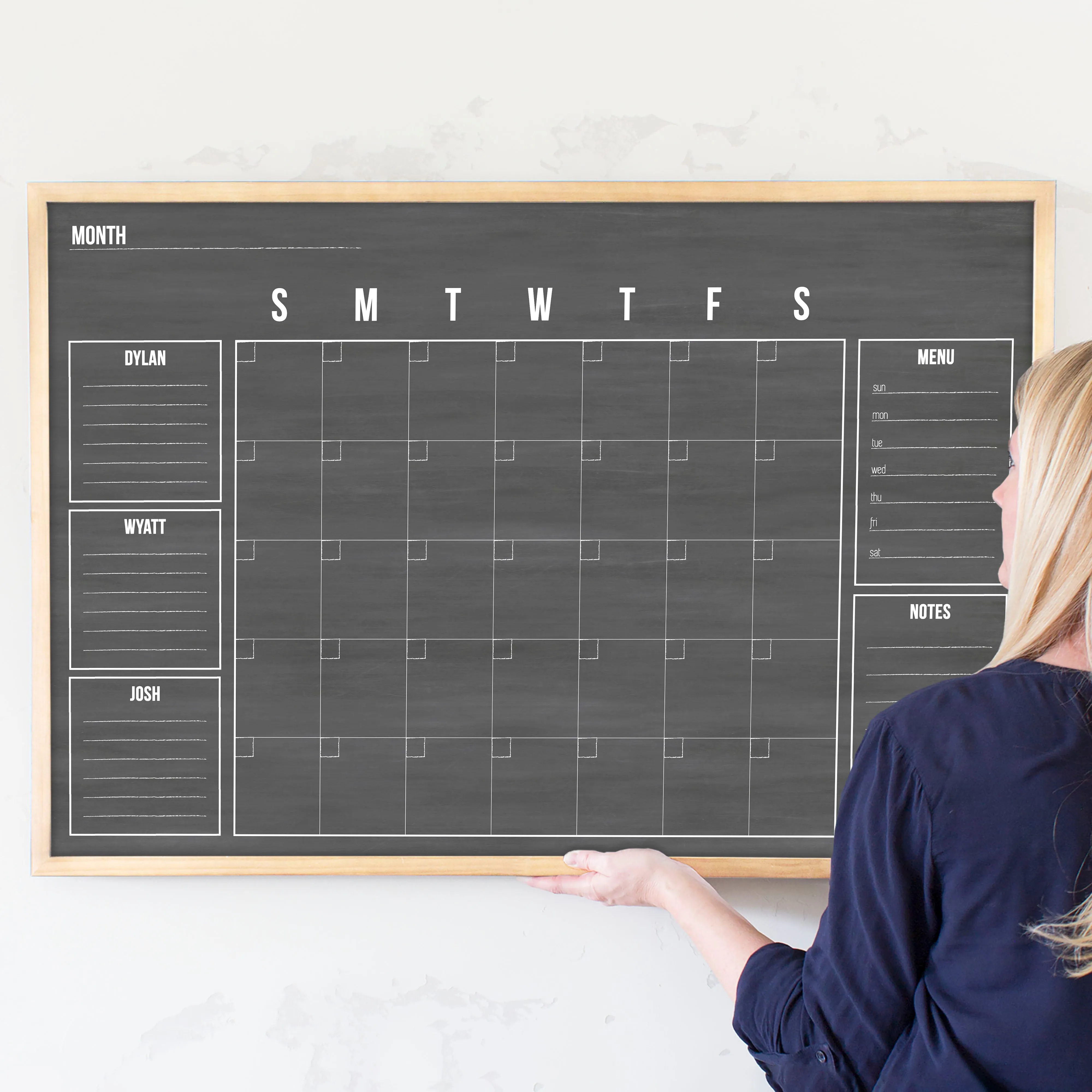 Monthly Framed Chalkboard Calendar   5 sections | Horizontal Dwyer