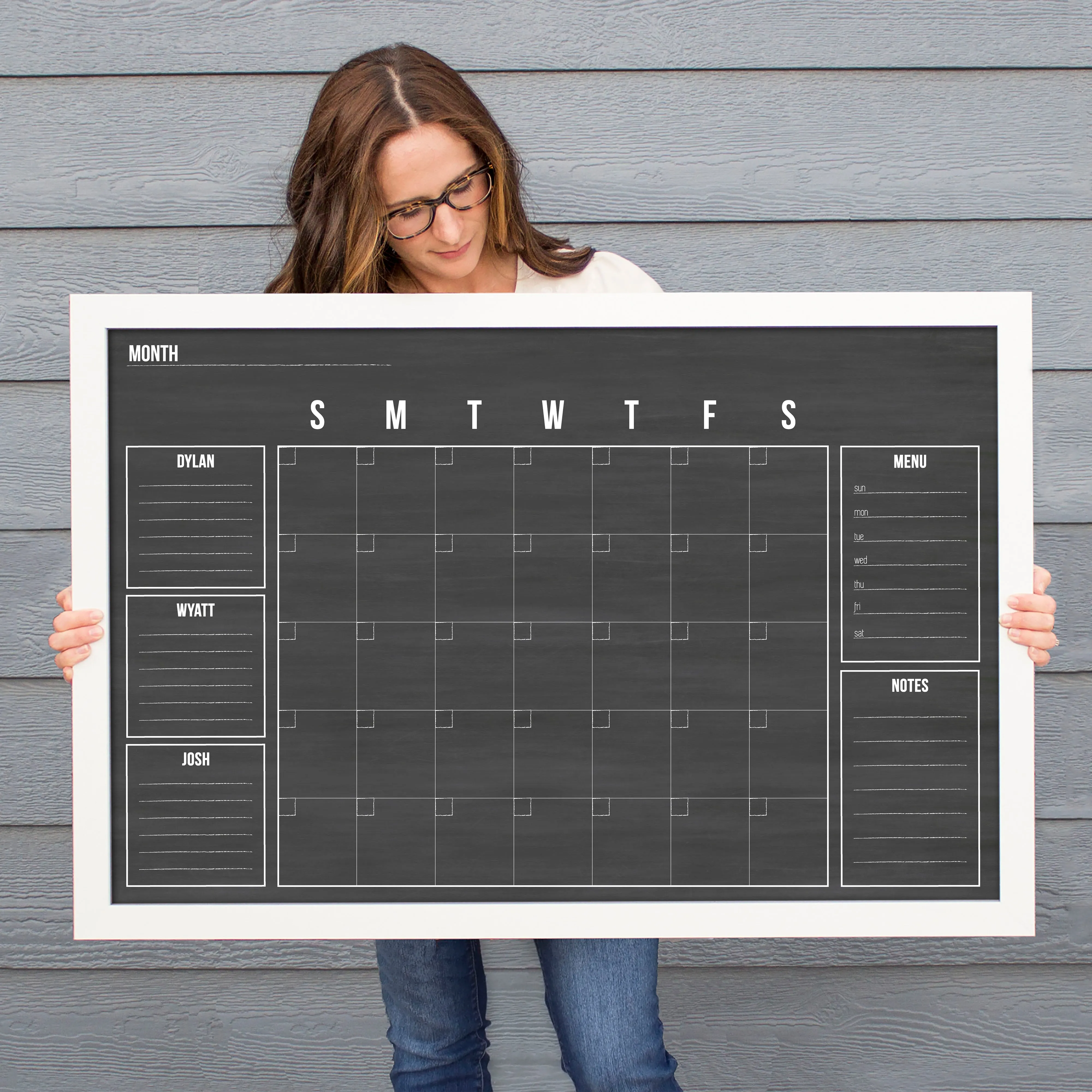 Monthly Framed Chalkboard Calendar   5 sections | Horizontal Dwyer