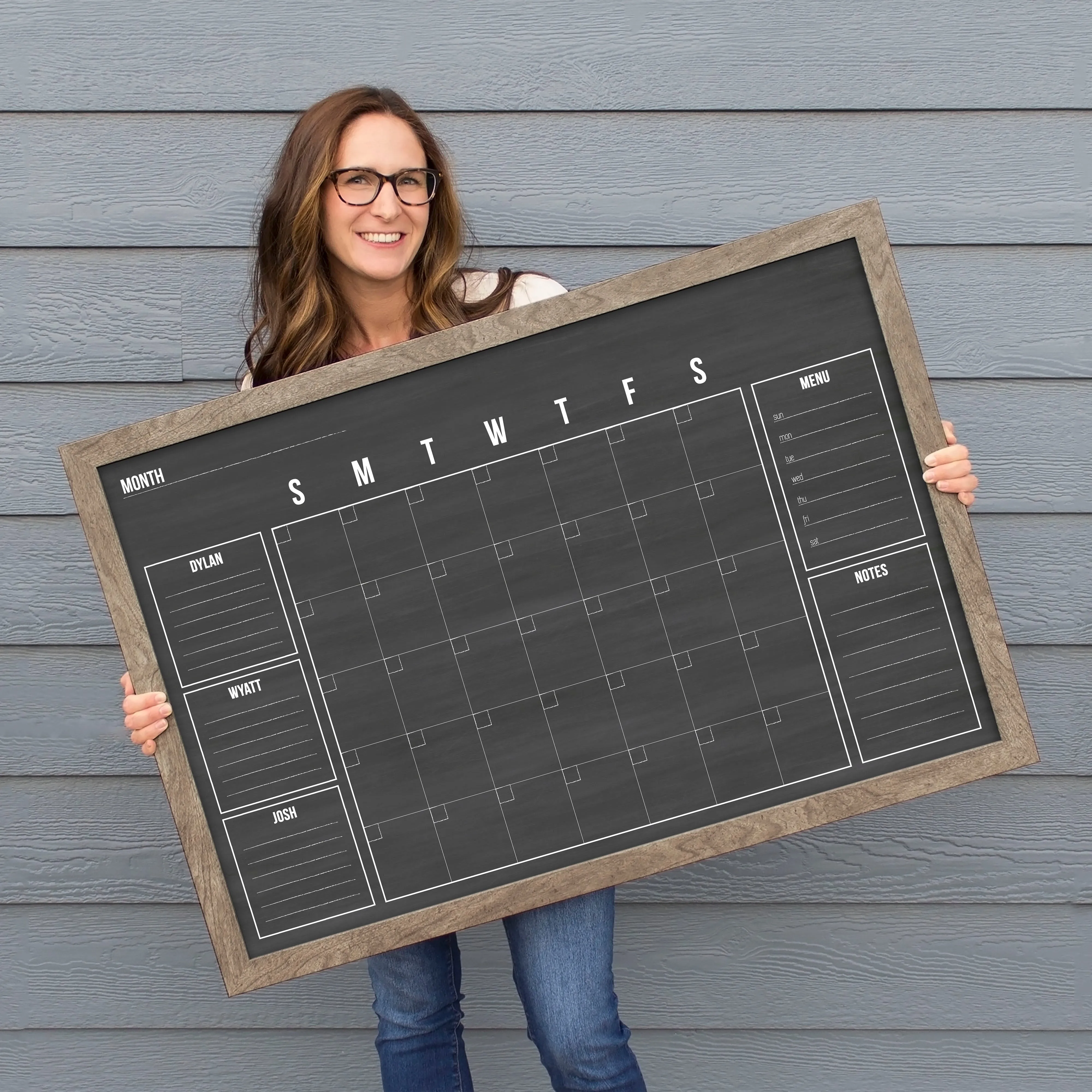 Monthly Framed Chalkboard Calendar   5 sections | Horizontal Dwyer