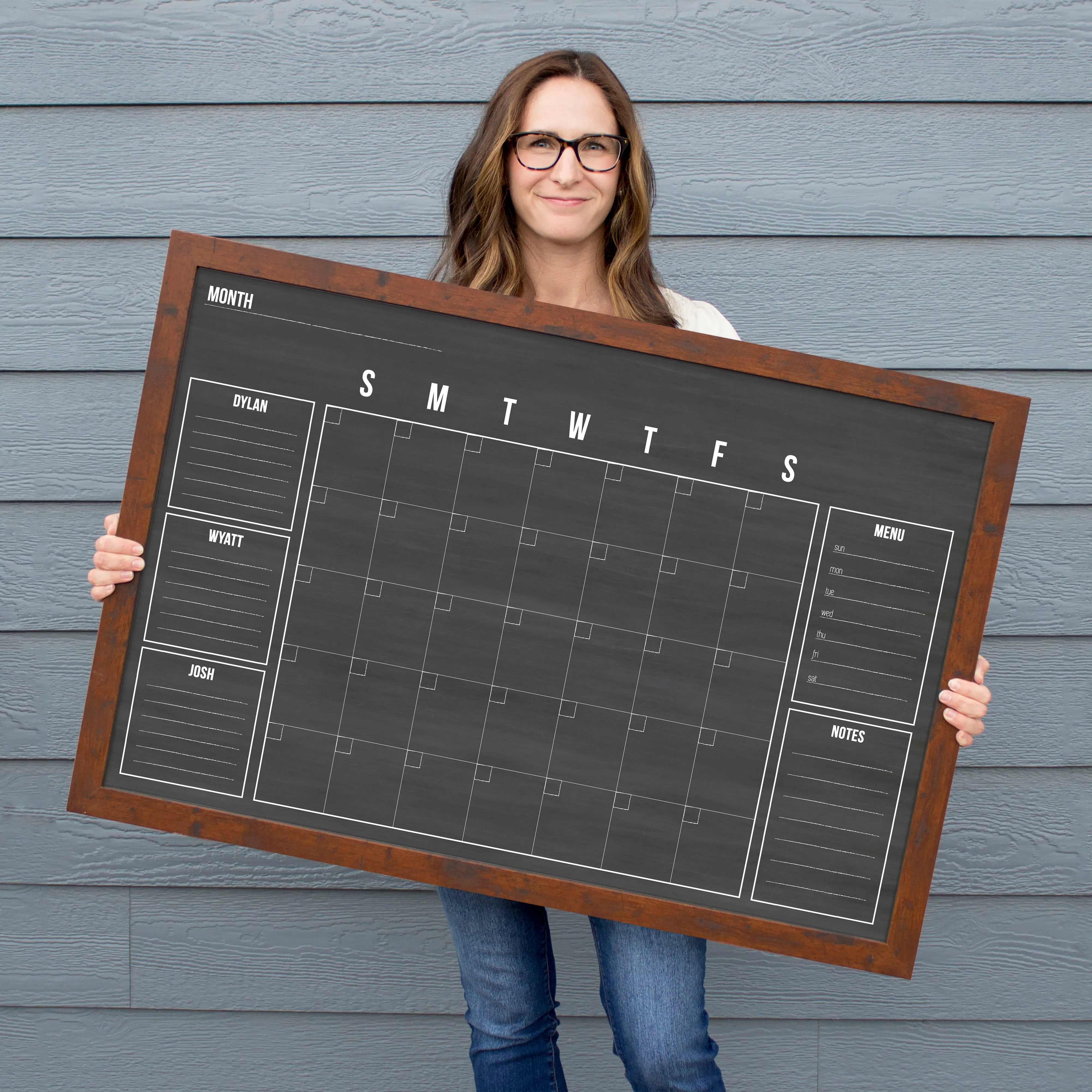 Monthly Framed Chalkboard Calendar   5 sections | Horizontal Dwyer