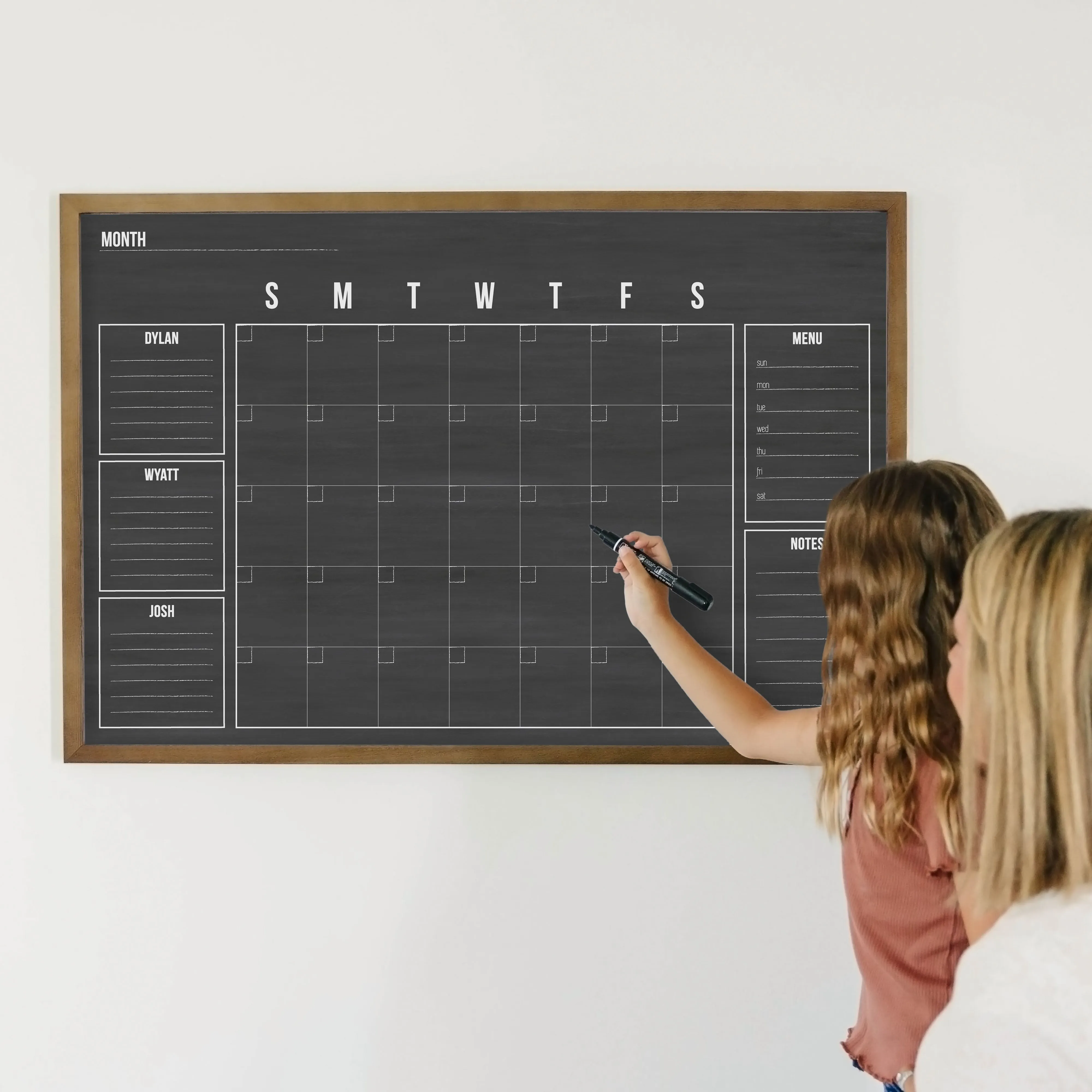 Monthly Framed Chalkboard Calendar   5 sections | Horizontal Dwyer