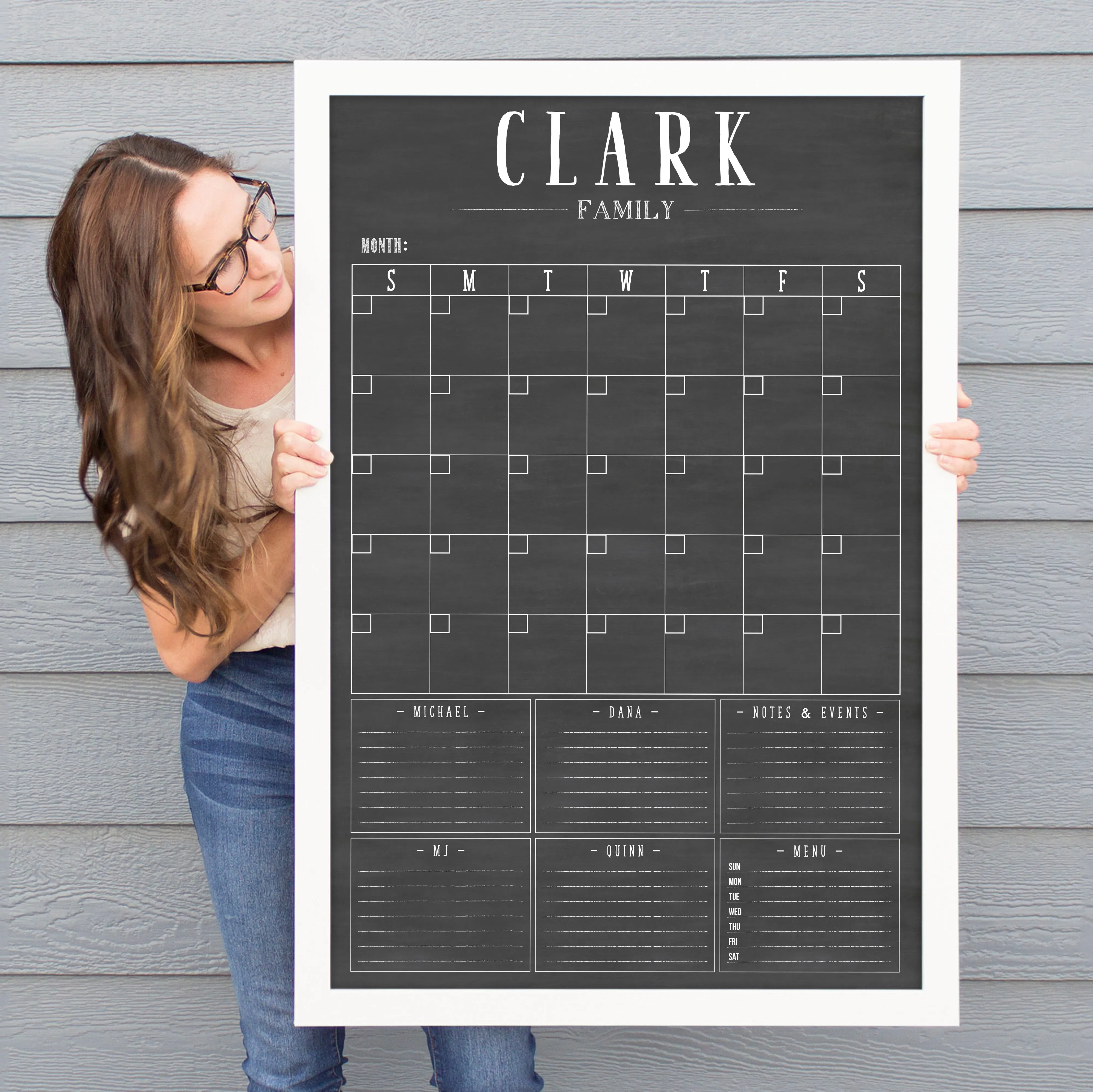 Monthly Framed Chalkboard Calendar   6 sections | Vertical Swanson