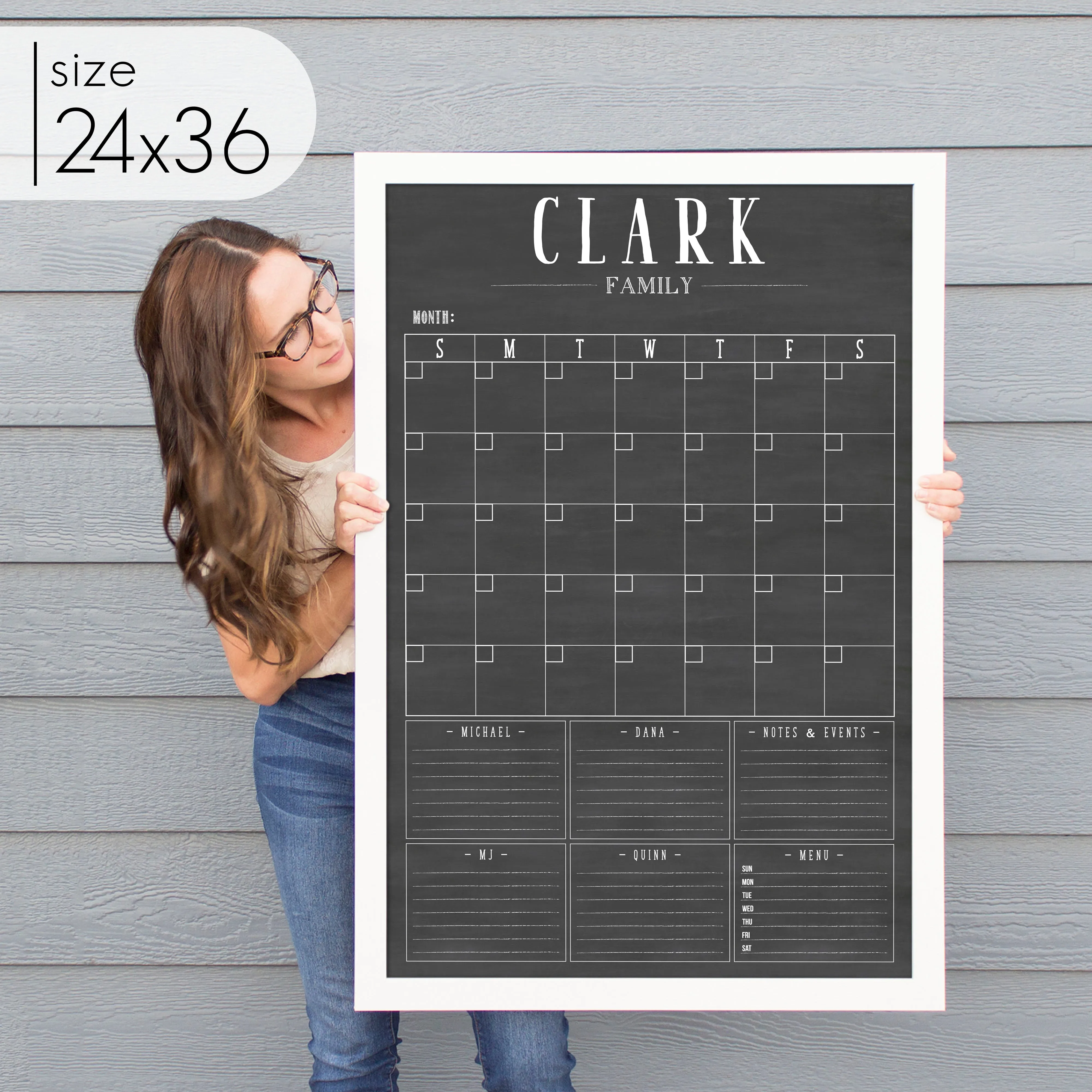 Monthly Framed Chalkboard Calendar   6 sections | Vertical Swanson