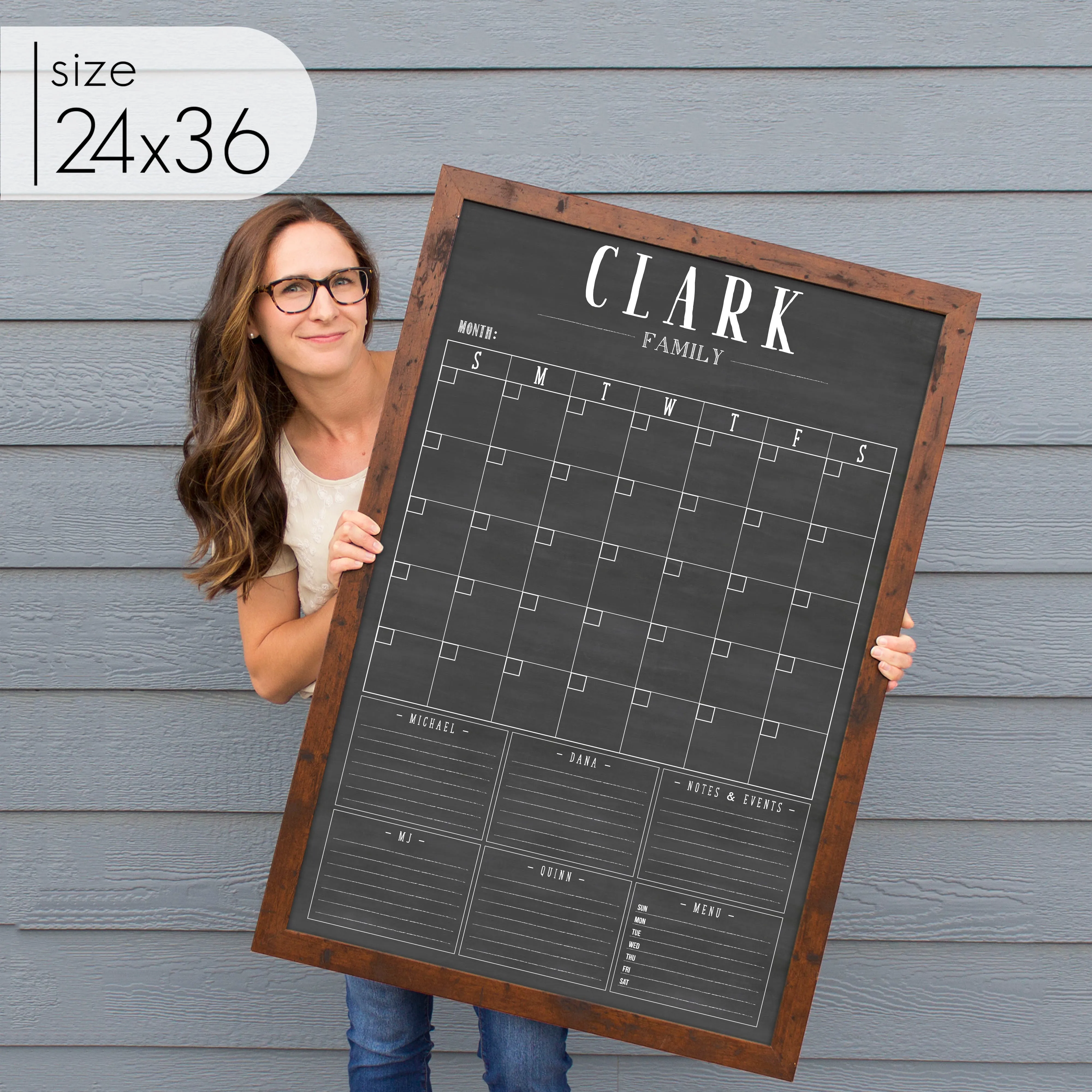 Monthly Framed Chalkboard Calendar   6 sections | Vertical Swanson