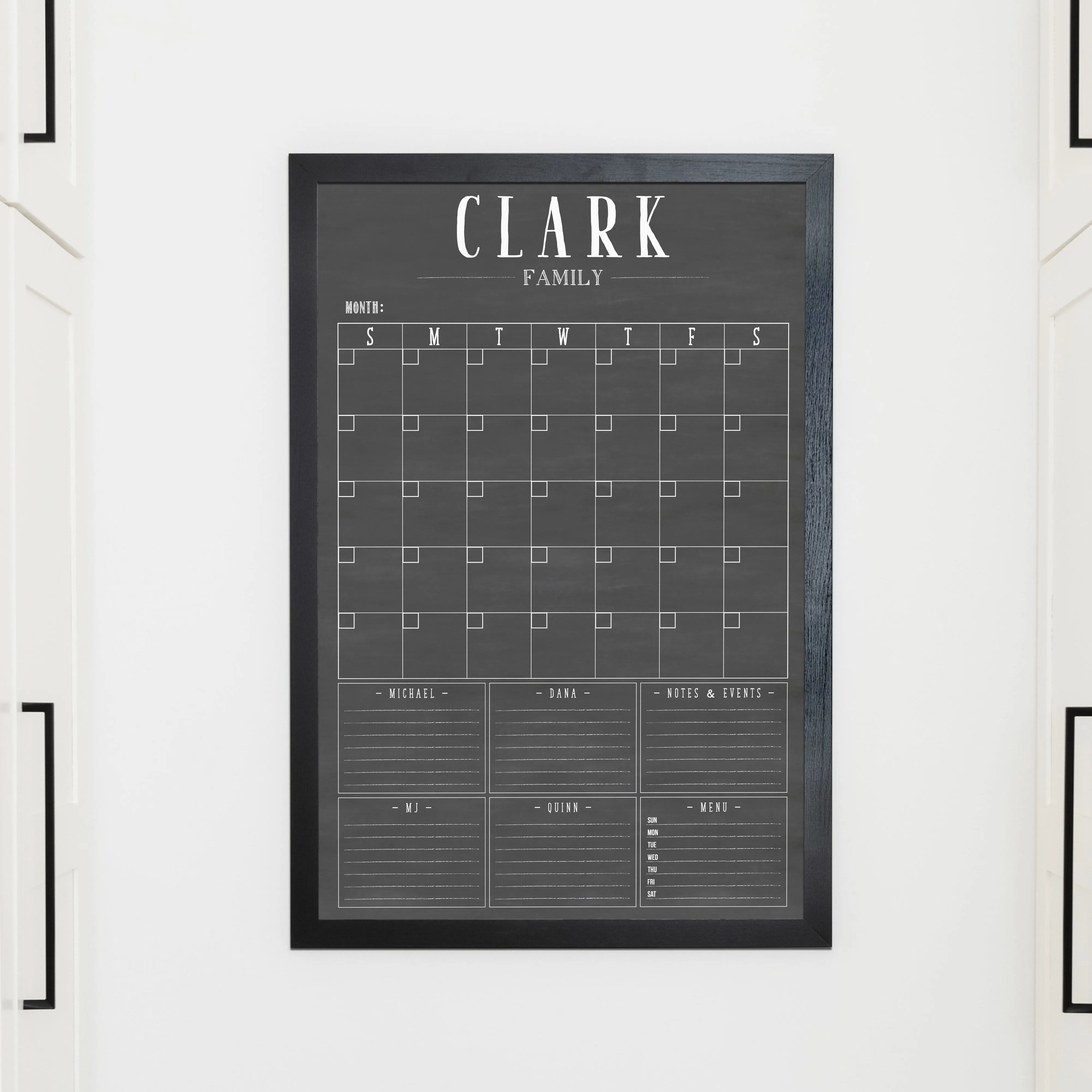 Monthly Framed Chalkboard Calendar   6 sections | Vertical Swanson