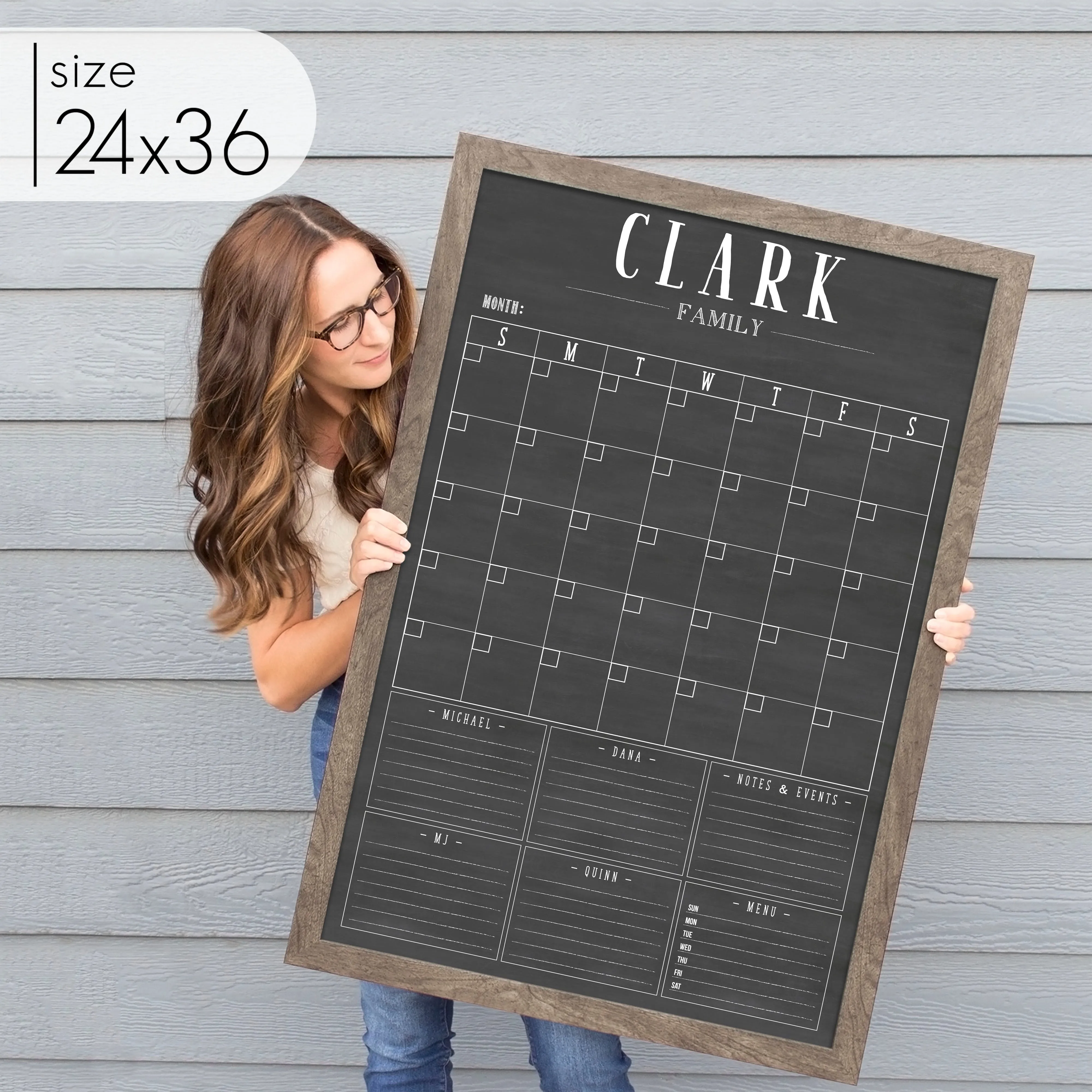 Monthly Framed Chalkboard Calendar   6 sections | Vertical Swanson