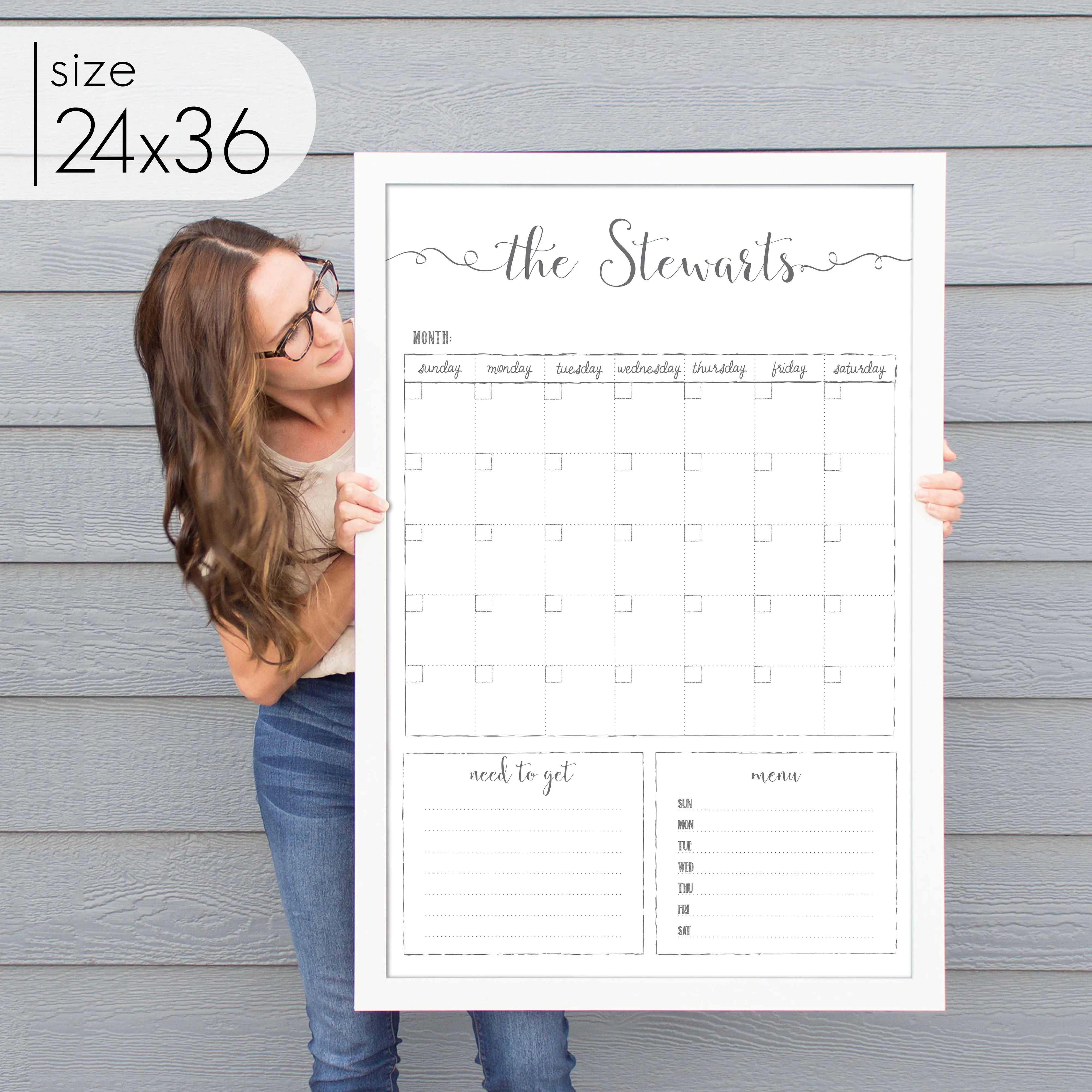 Monthly Framed Whiteboard Calendar   2 sections | Vertical Knope