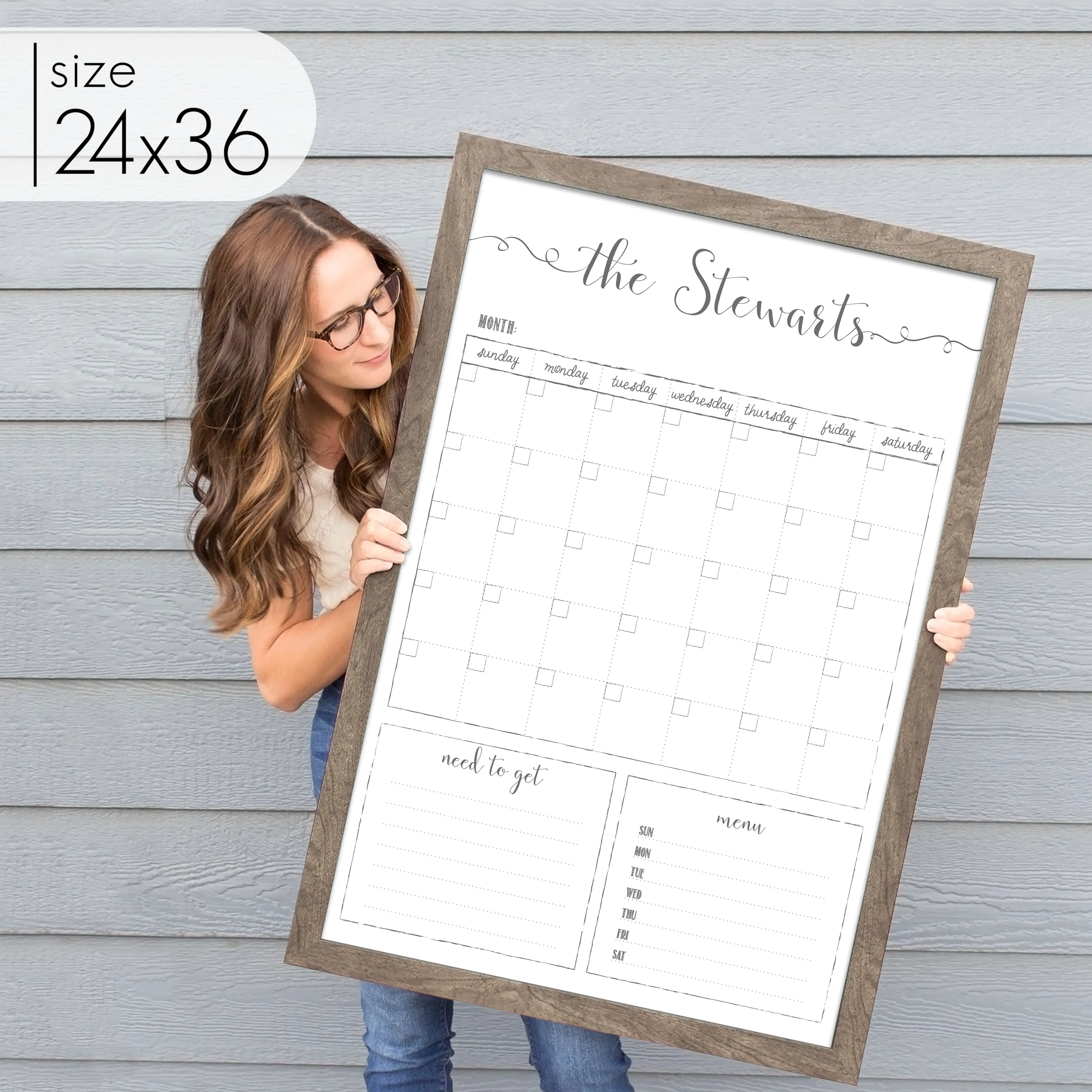 Monthly Framed Whiteboard Calendar   2 sections | Vertical Knope