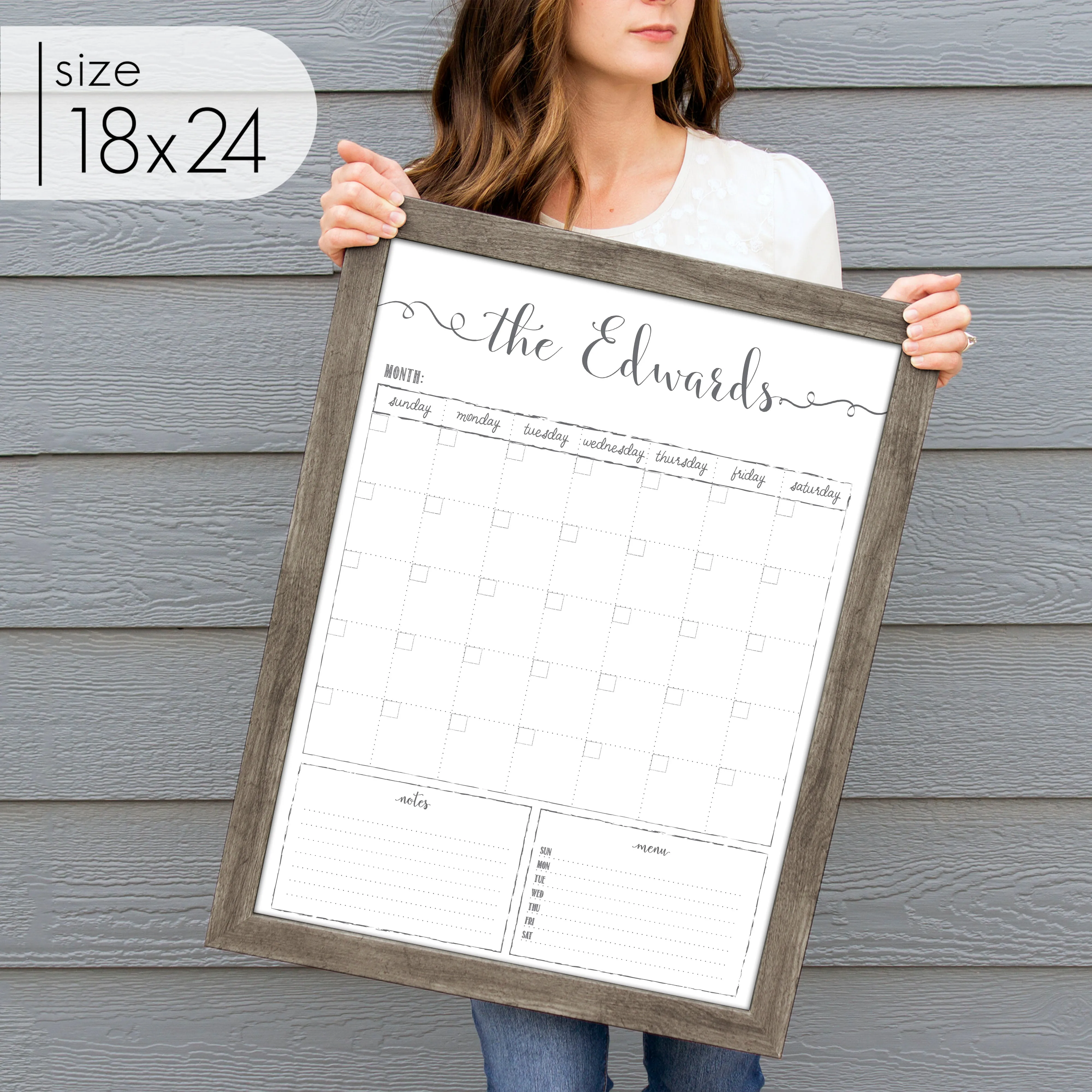 Monthly Framed Whiteboard Calendar   2 sections | Vertical Knope