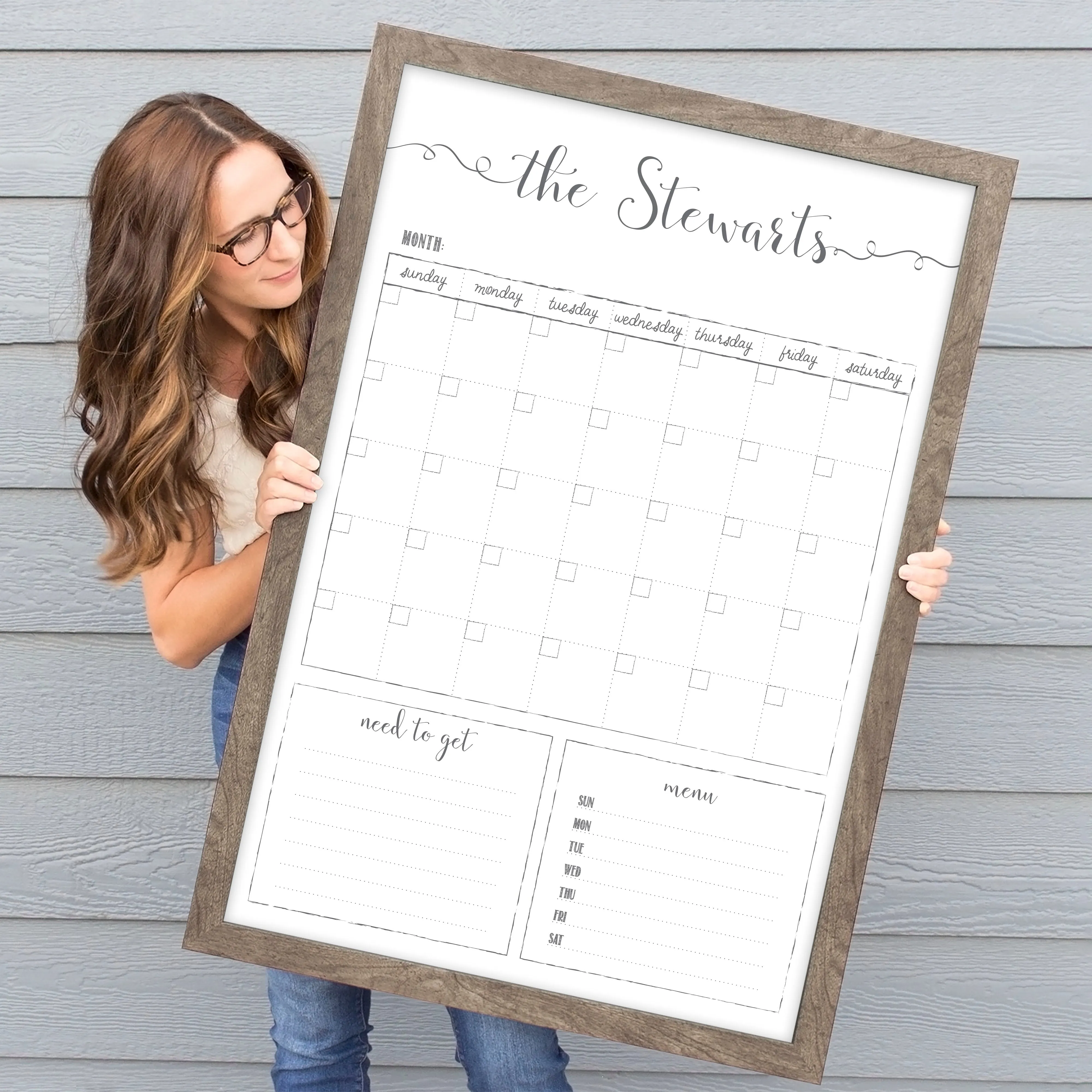 Monthly Framed Whiteboard Calendar   2 sections | Vertical Knope