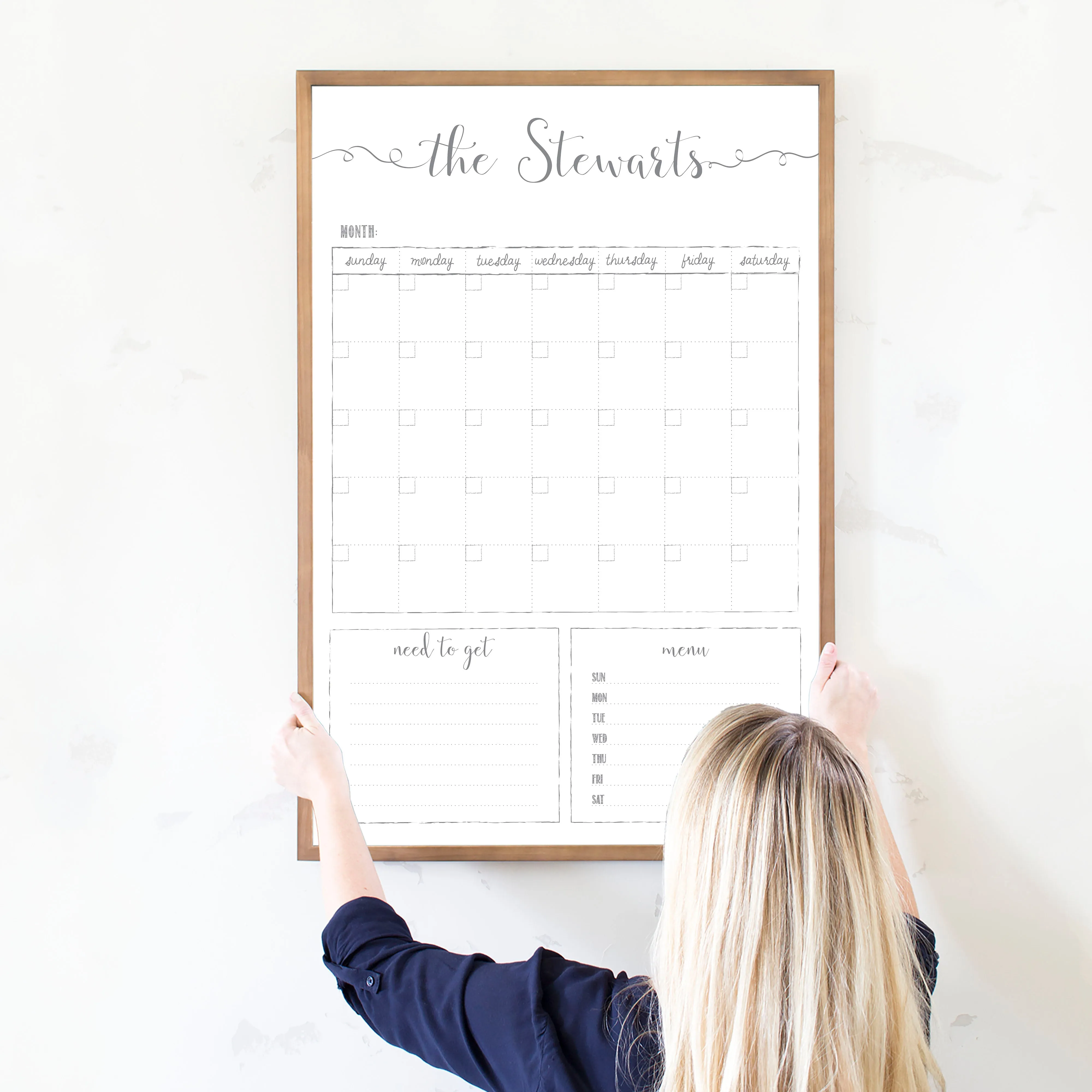 Monthly Framed Whiteboard Calendar   2 sections | Vertical Knope