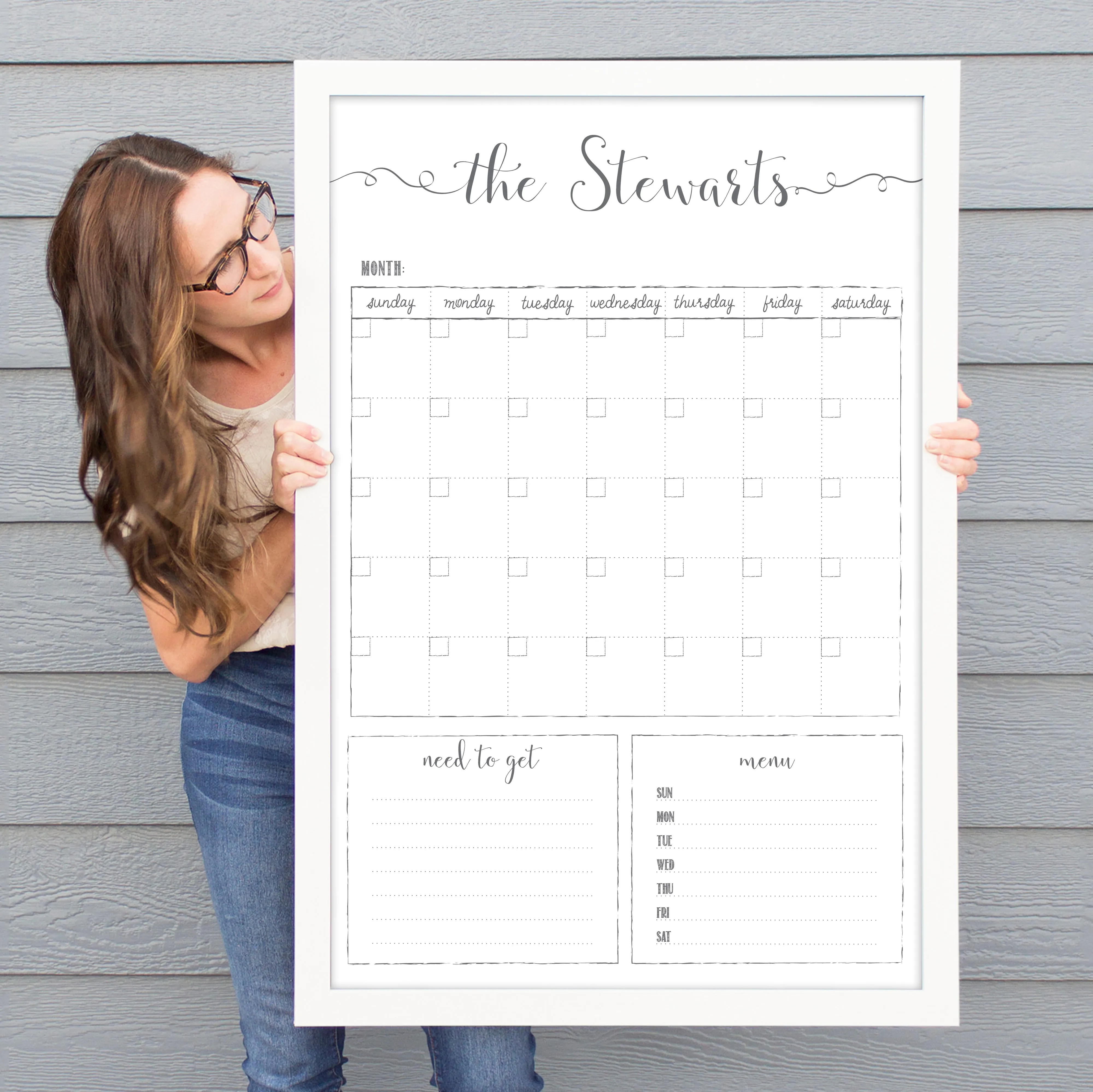 Monthly Framed Whiteboard Calendar   2 sections | Vertical Knope