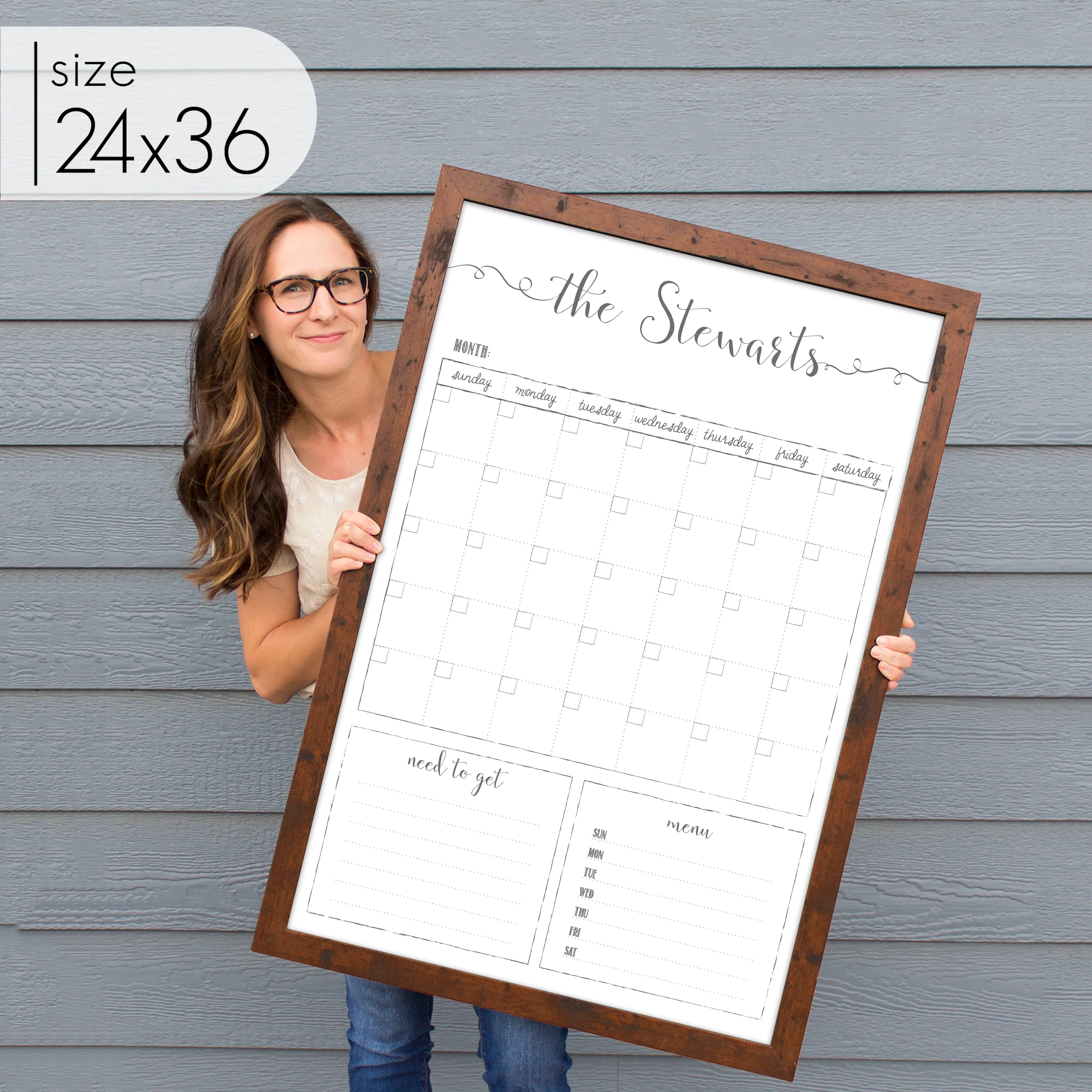 Monthly Framed Whiteboard Calendar   2 sections | Vertical Knope