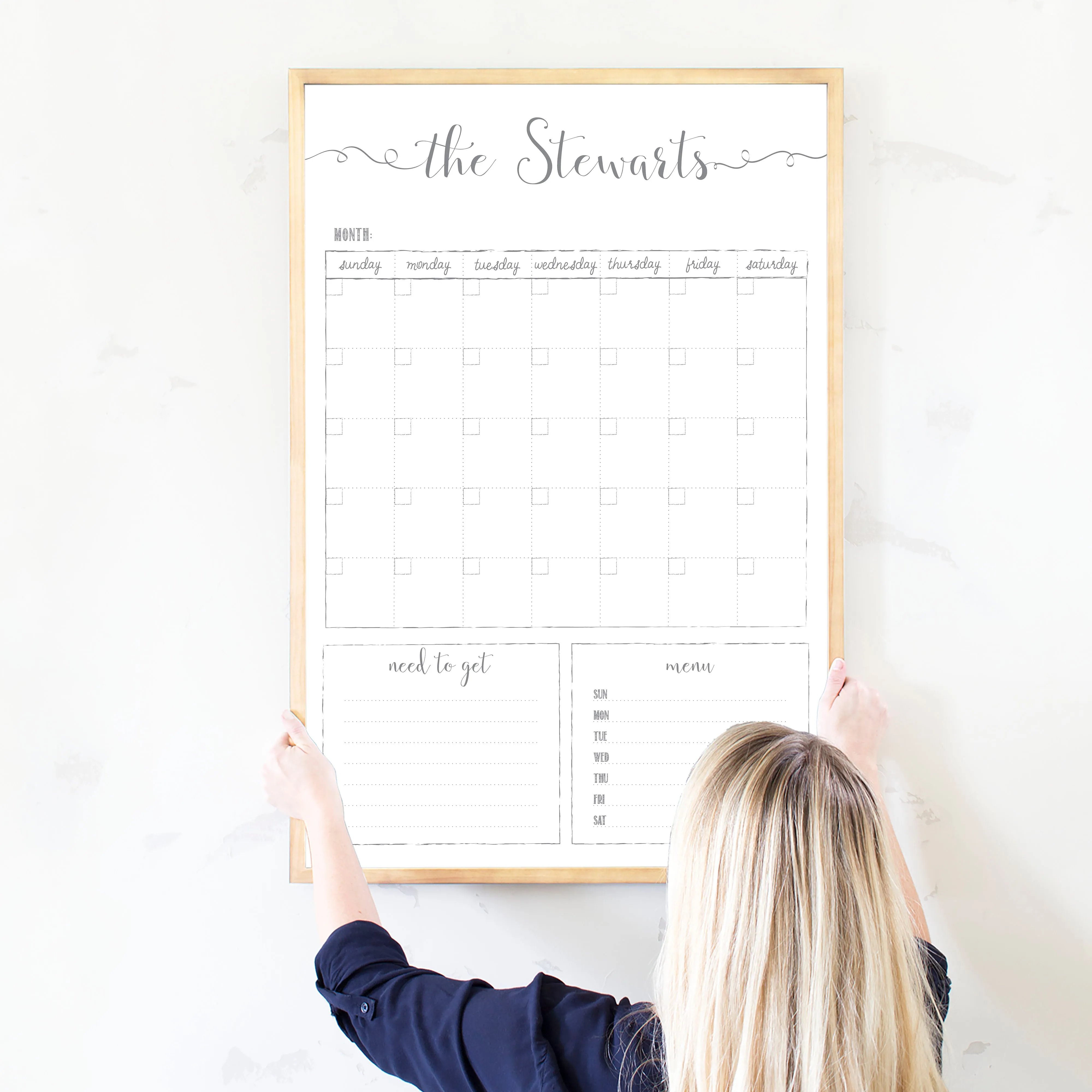 Monthly Framed Whiteboard Calendar   2 sections | Vertical Knope