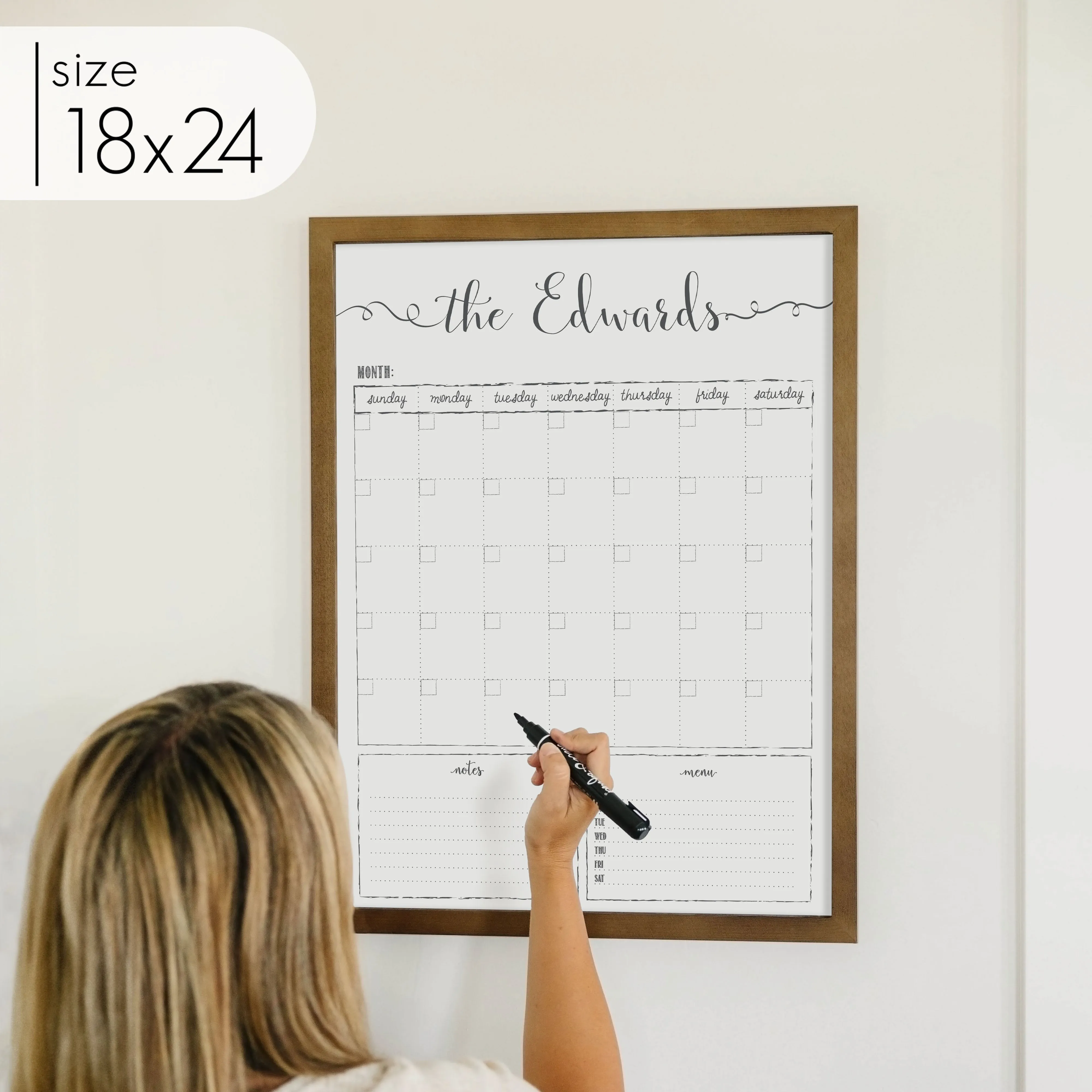 Monthly Framed Whiteboard Calendar   2 sections | Vertical Knope