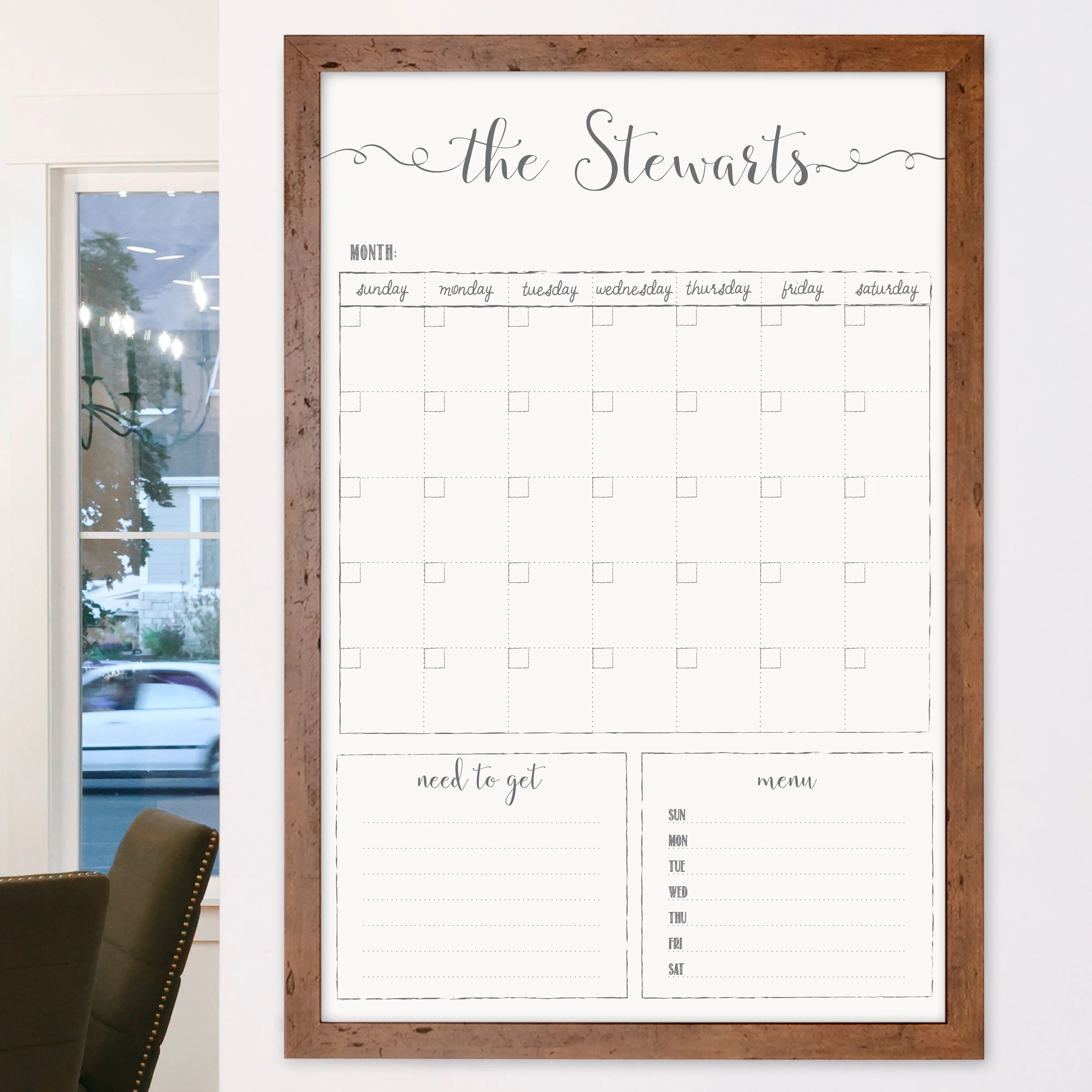 Monthly Framed Whiteboard Calendar   2 sections | Vertical Knope