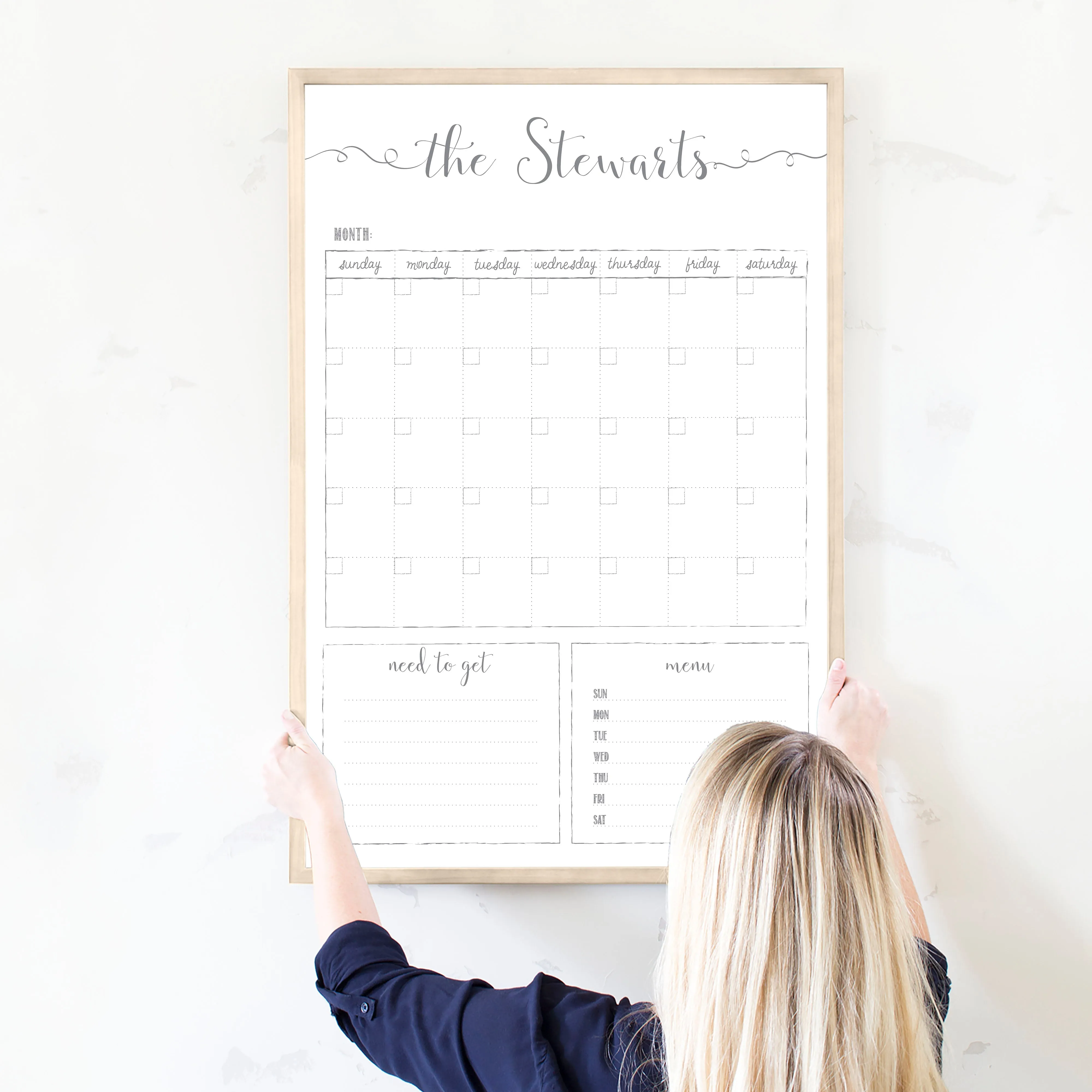 Monthly Framed Whiteboard Calendar   2 sections | Vertical Knope