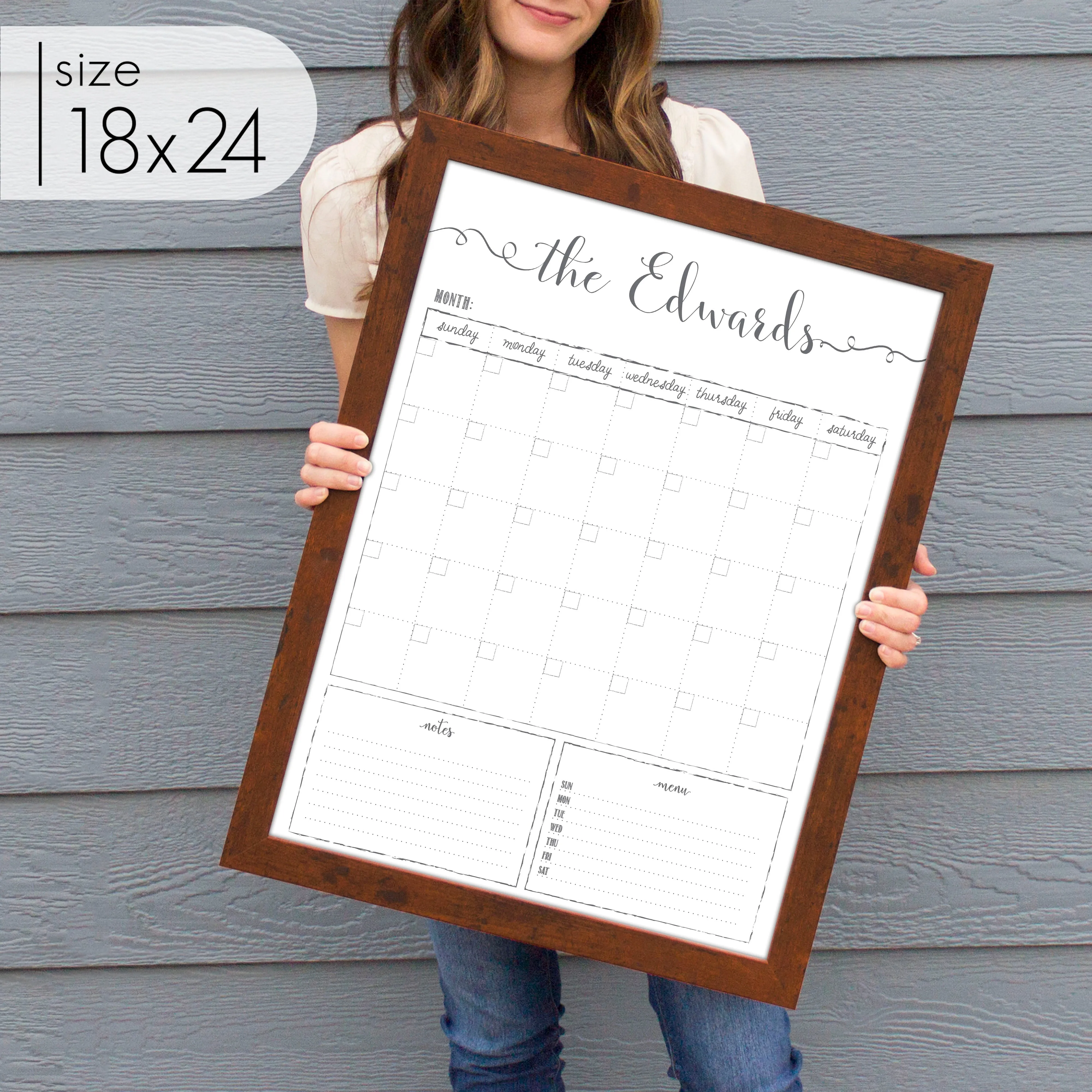 Monthly Framed Whiteboard Calendar   2 sections | Vertical Knope